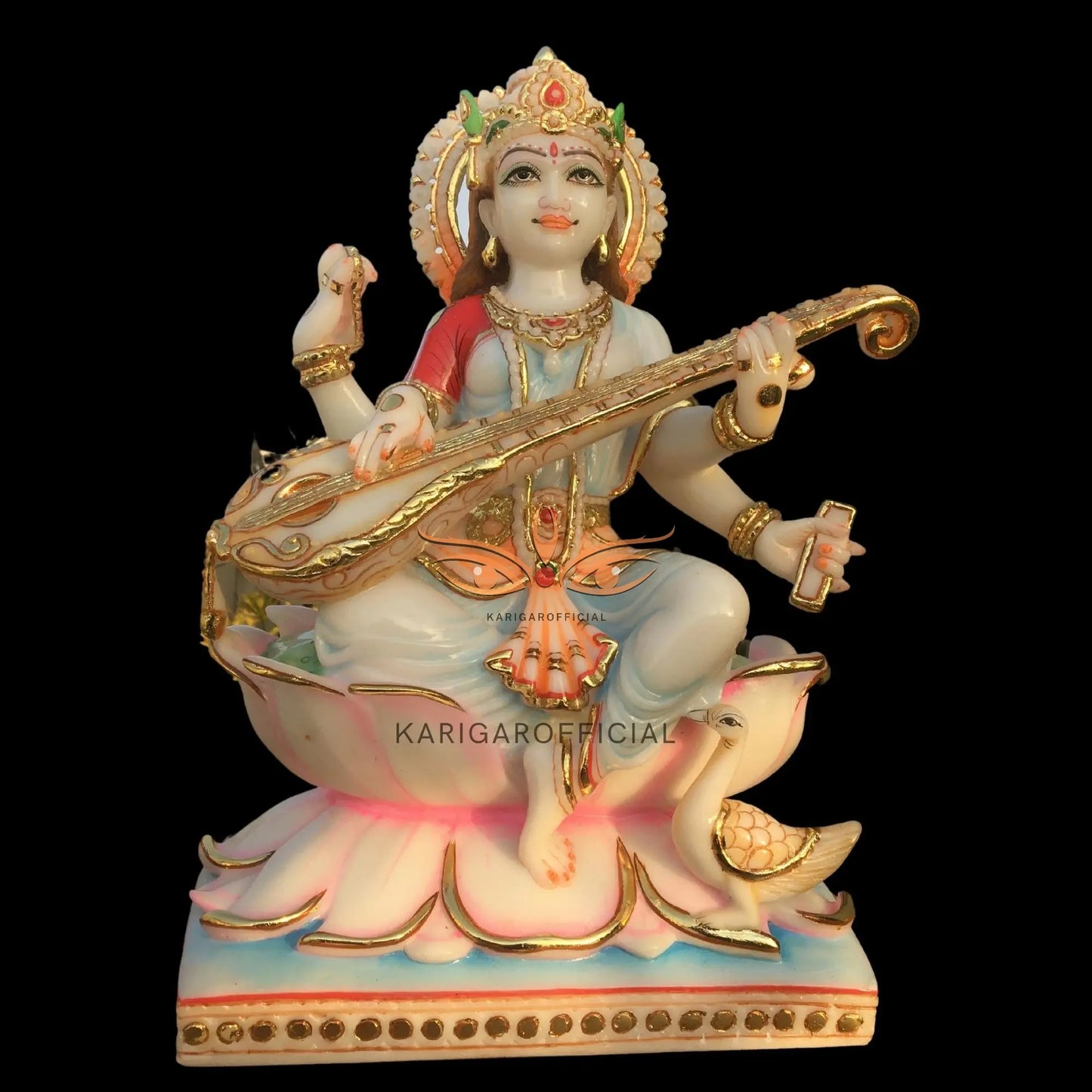 Saraswati Marble Statue 15 Inch – Large Veena Murti