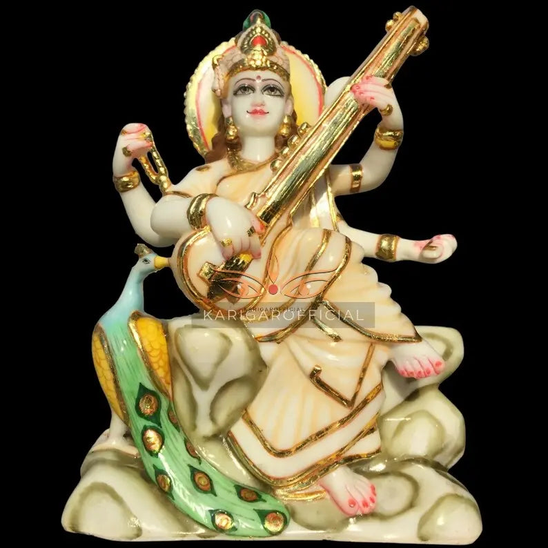 Saraswati marble statue 12 inch pure white - gallery view 8