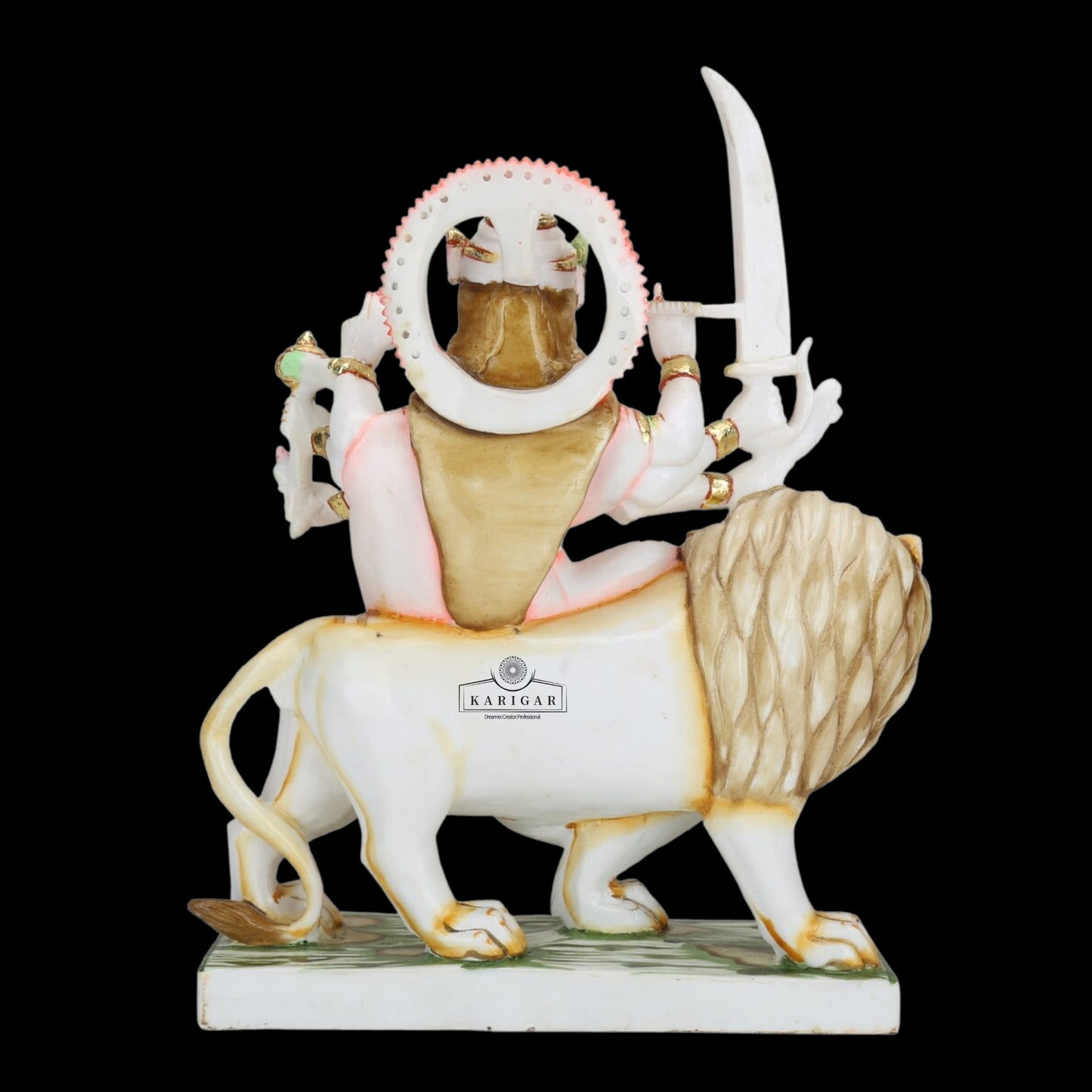 Durga Statue Murti Large 12 inches Marble Murti Calm Maa Durga Sitting on Lion Figurine Hindu Goddess of Strength Amba Statue for Navratri Puja Maa Sherawali Adi Shakti Idol Indian Home Temple Decor