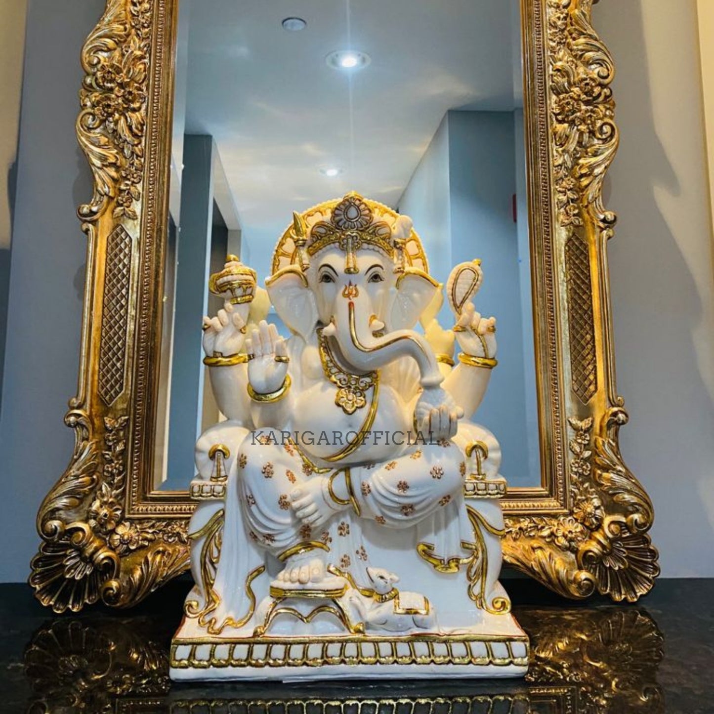 Golden Ganesha Statue Large 24 inches Marble Ganapati Idol For Home Temple Housewarming Gifts