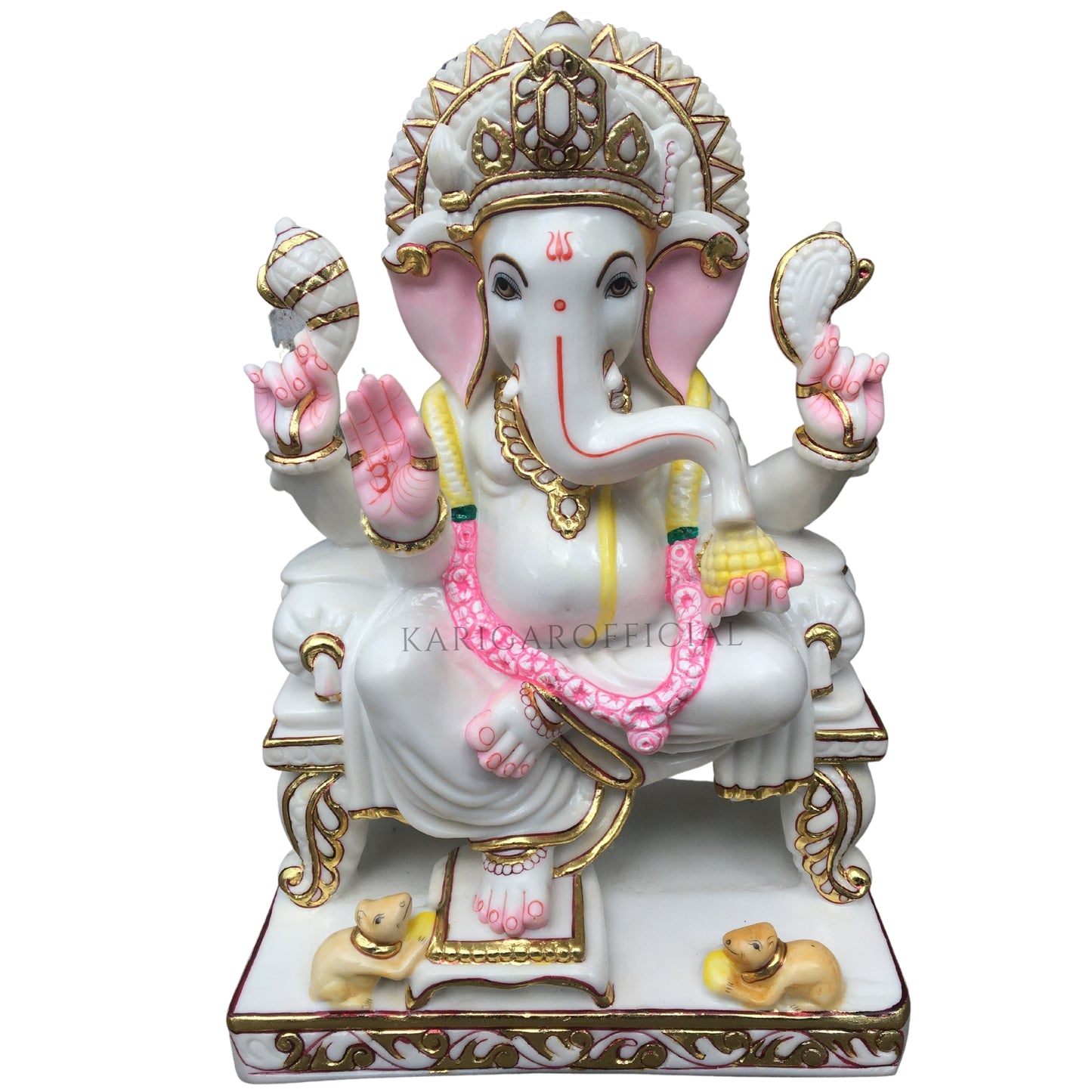 Blanco Rosa Lindo Ganesha Grande 18" Marble Idol Los mejores regalos de inauguración