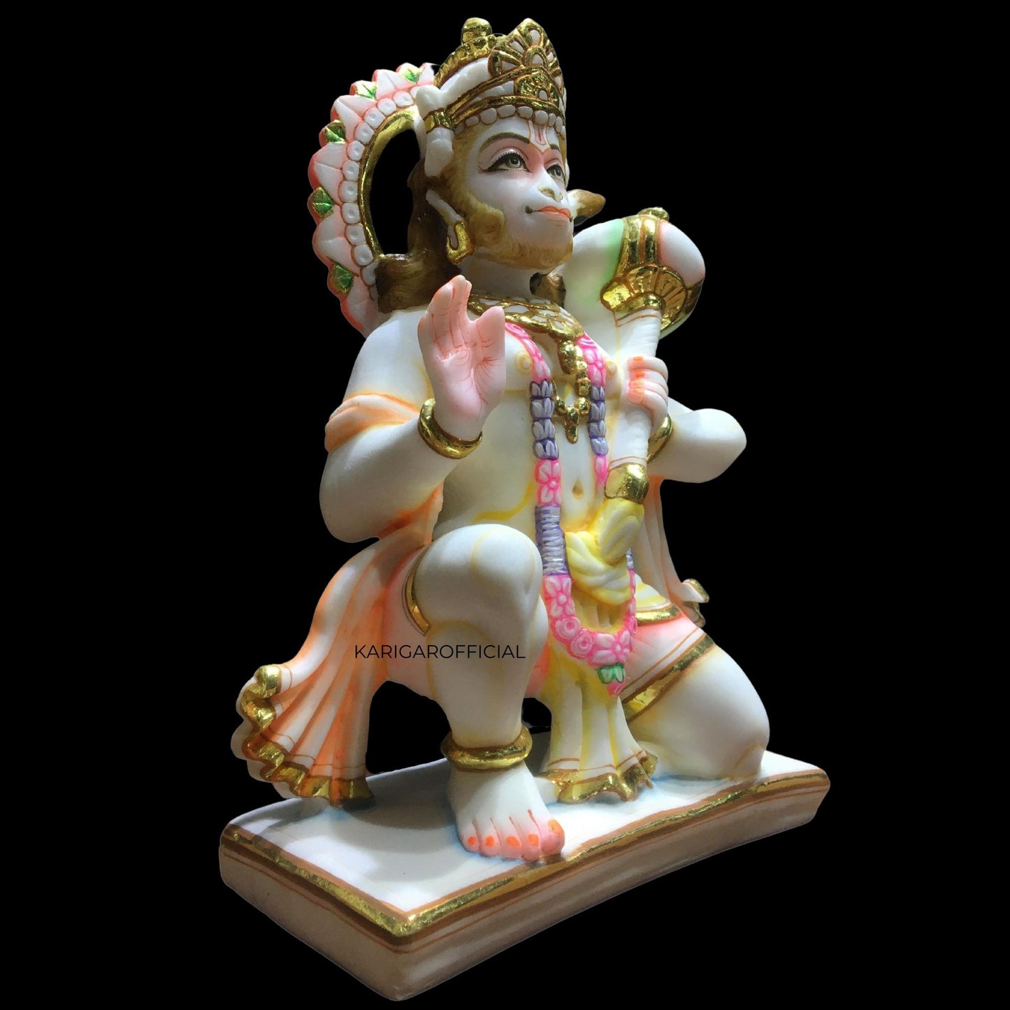 Hanuman Statue, Gold leaf work Large 12 inches Marble Bajrang Bali Murti, Hindu Monkey god Handpainted Multicolor Figurine, Perfect for Small Home Temple Decoration, Housewarming Gifts Sculpture