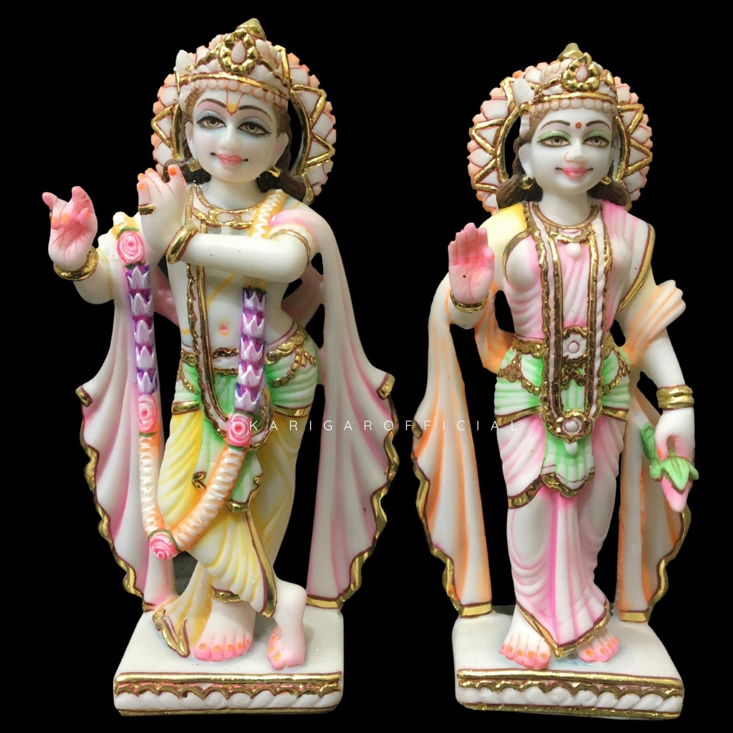 Radha Krishna Statue, Large 9 inches Marble RadhaKrishna idol, Divine Love couple Murti, Handpainted Multicolor Murlimanohar Figurine, Special Home Temple Decor, Wedding Housewarming Anniversary Gifts