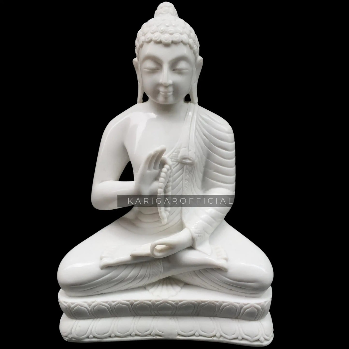 White Marble Buddha Statue Teaching Meditating on Lotus Flower 18'' KARIGAROFFICIAL