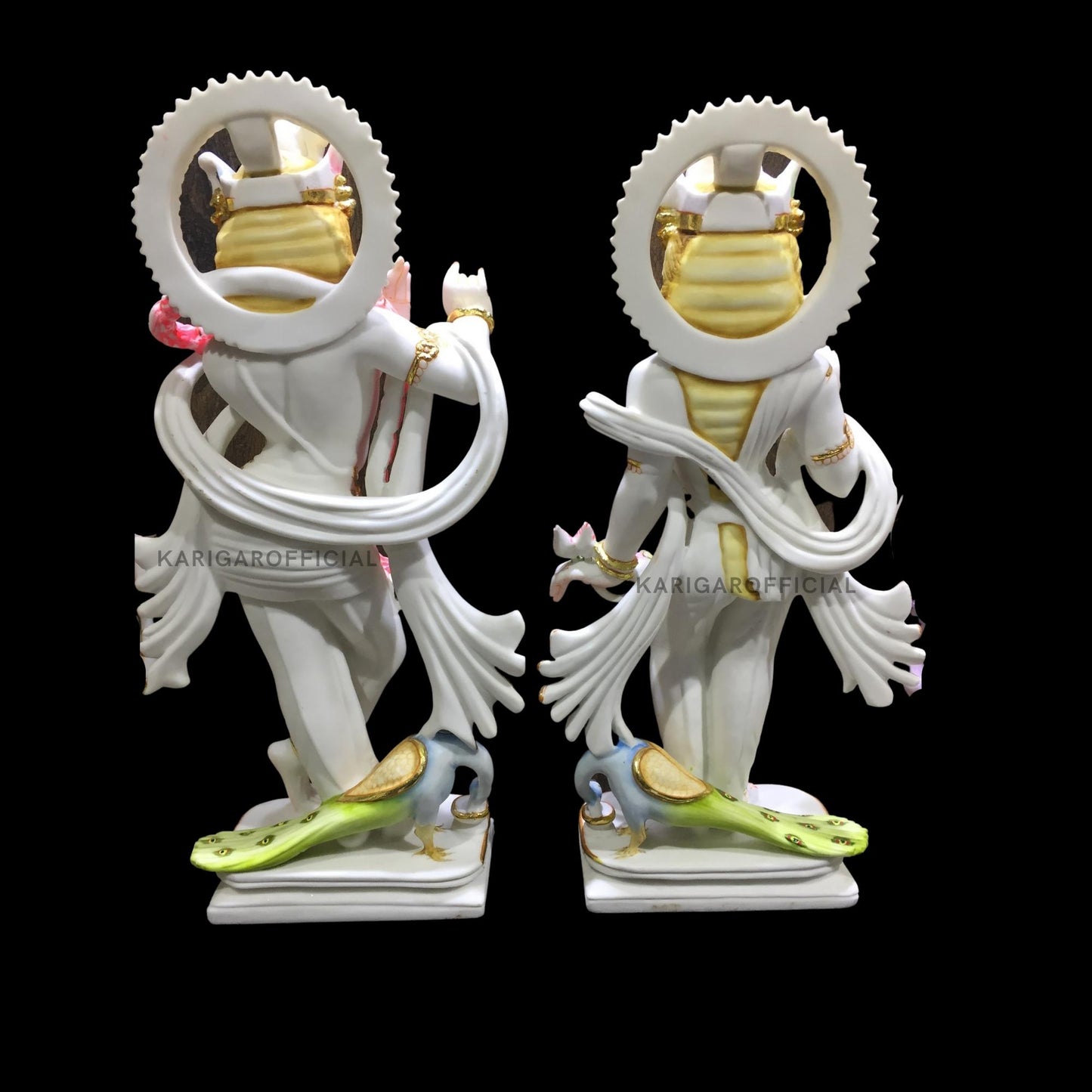 Radha Krishna Statue, Gold Leaf Work Figurine, Large 24 inches Marble Radha Krishna idol, Hindu Divine Couple Handpainted Murti, Home Temple Pooja Decoration, Wedding Housewarming Gifts Sculpture