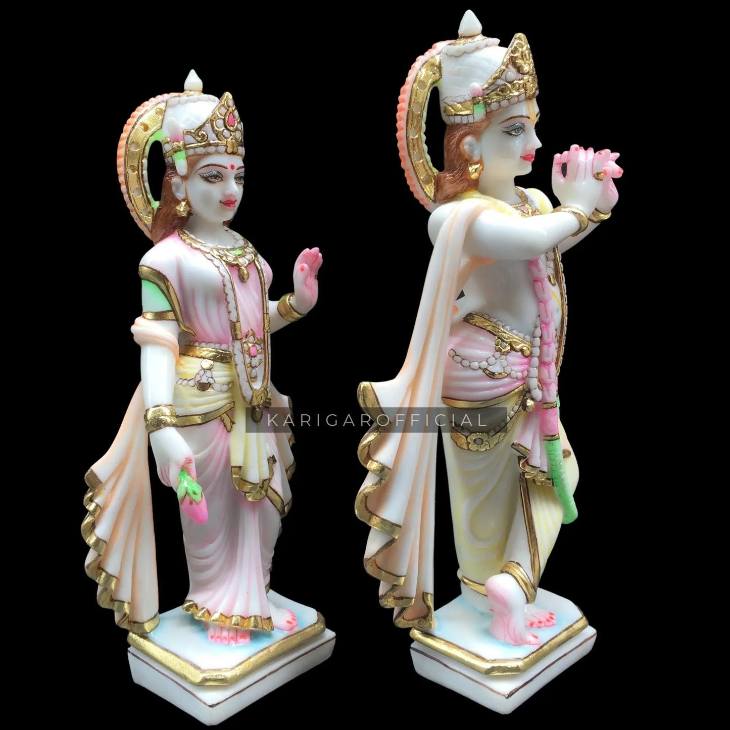 Radha Krishna Statue Murti Large 15 inches Marble Radha Krishna idol Hindu god divine Love couple Krishna figurine Handpainted Radha Krishna Special Home Temple Sculpture New Anniversary Wedding gifts KARIGAROFFICIAL