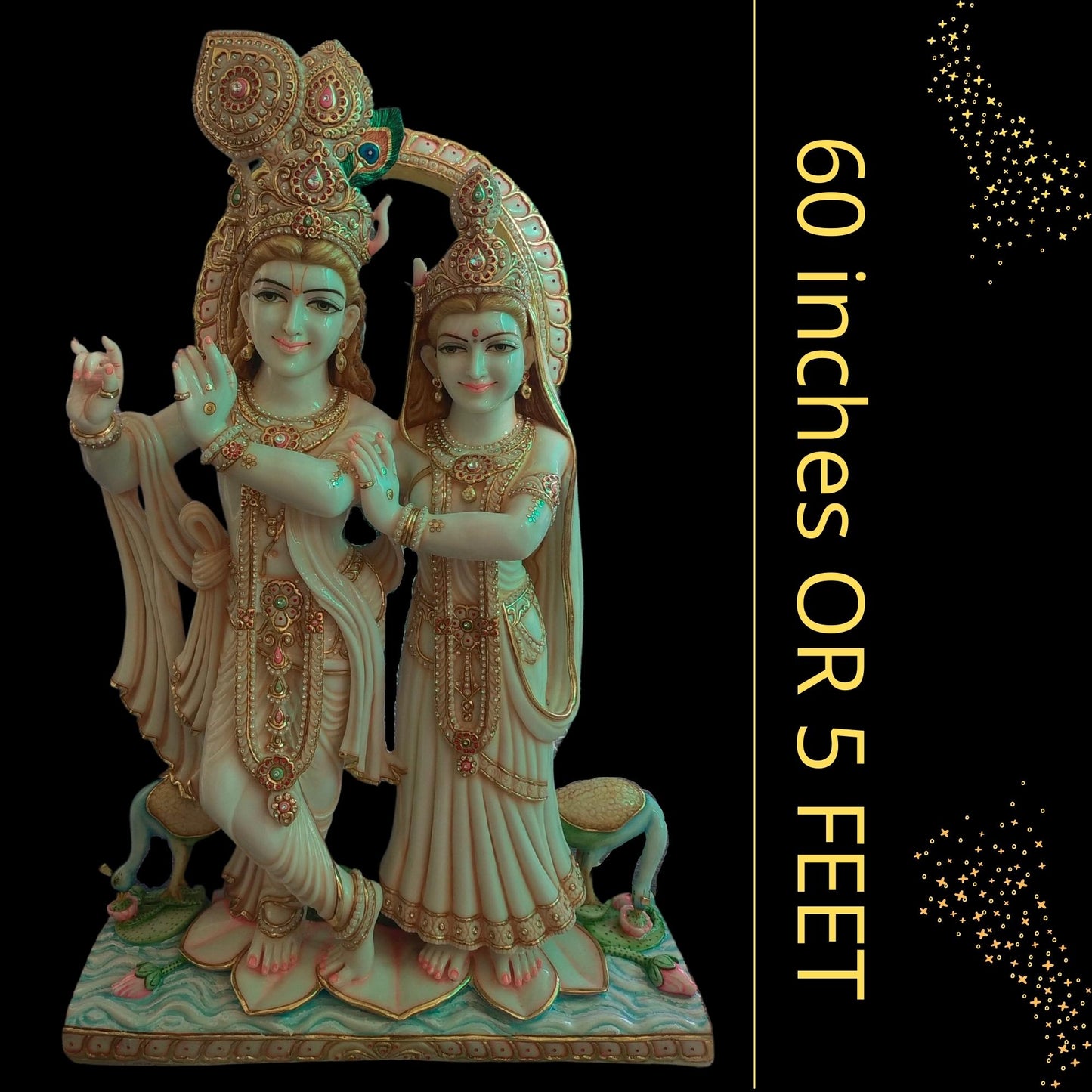 Estatua de Radha Krishna, grande 60 pulgadas especial hoja de oro trabajo Radha Krishna mármol Murti, divina pareja hindú pintada a mano Radha Krishna Idol, hogar templo Pooja inauguración de la casa regalos de aniversario escultura