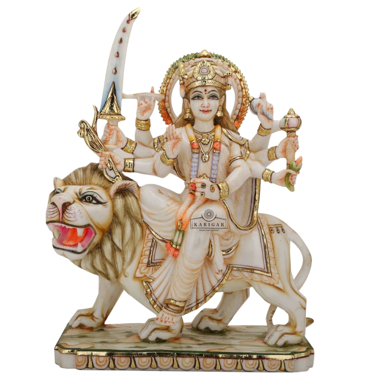 Estatua de Durga de 12.0 in de mármol grande Murti Shaila Putri Kali Escultura Durga con león diosa hindú de la fuerza Amba estatua para Navratri Puja Maa Sherawali Adi Shakti decoración del templo indio