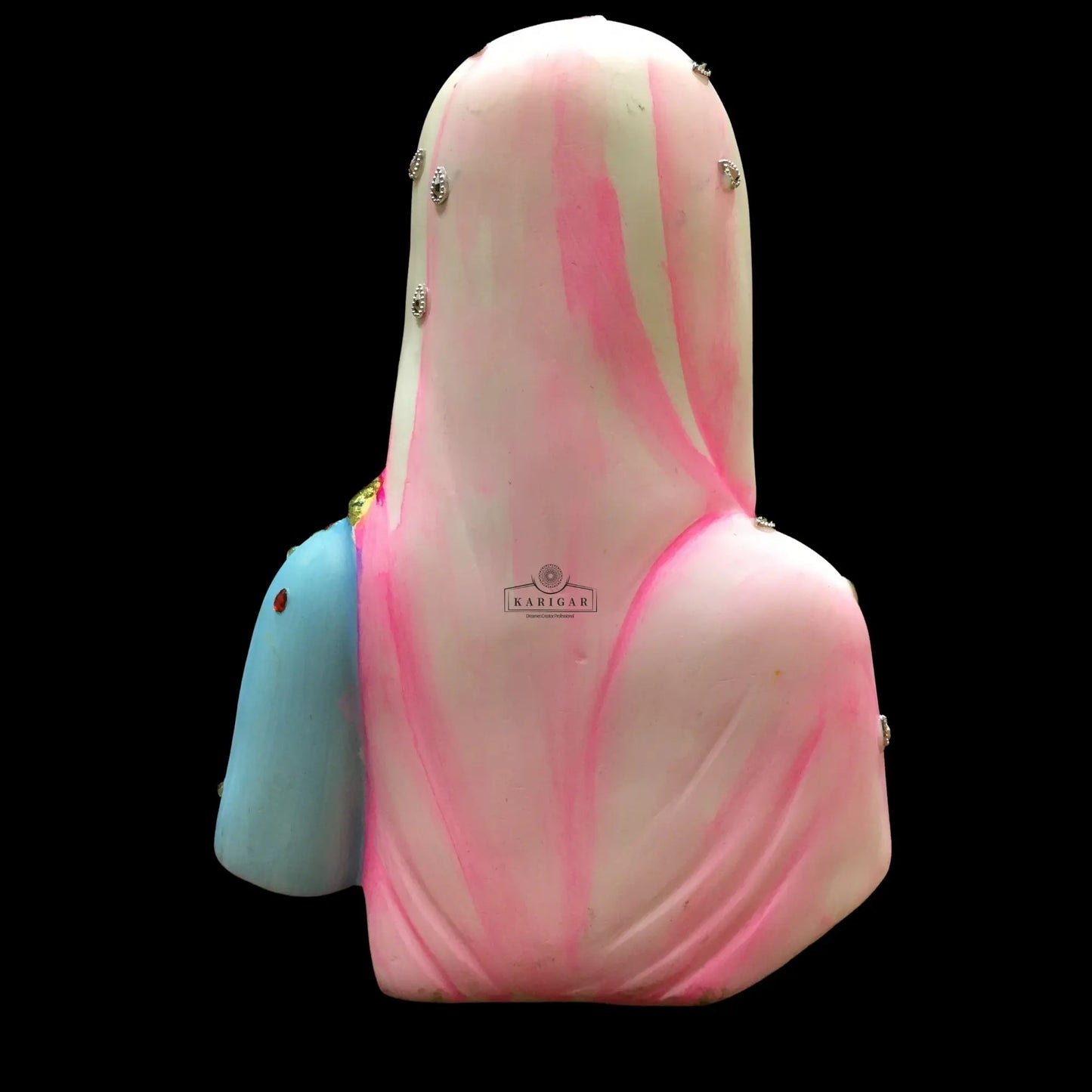 Bani Thani Bust Statue, Large 9 inches Murti, The Indian Mona Lisa Bust Marble Sculpture, Traditional Indian Women Figurine Bust, Multicolor Jewelry Clothes Figurine - Home Office Decor Gifts (Pink) KARIGAROFFICIAL