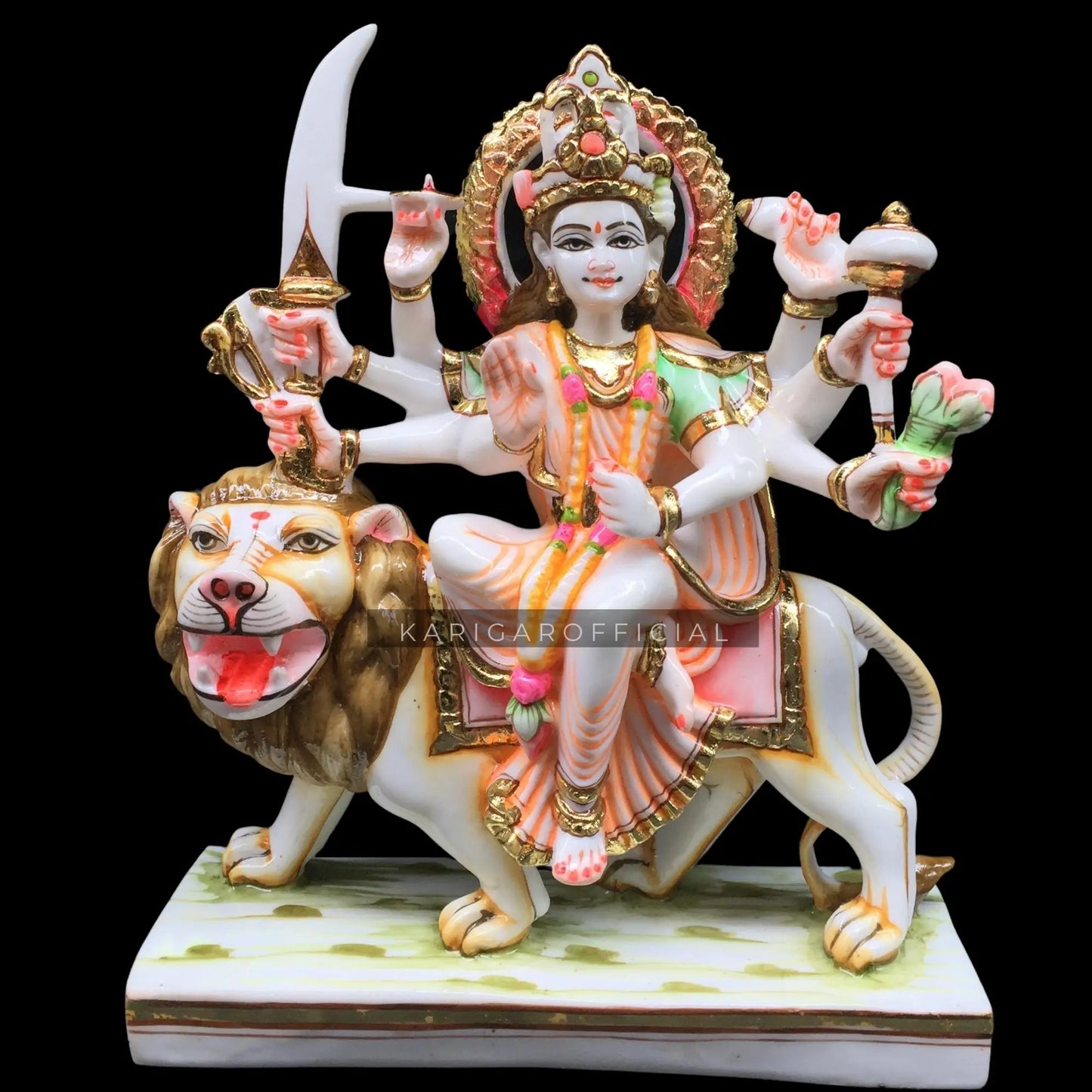 Durga Statue Murti Large 9 inches Marble Murti Calm Maa Durga Sitting on Lion Figurine Hindu Goddess of Strength Amba Statue for Navratri Puja Maa Sherawali Adi Shakti Idol Indian Home Temple Decor KARIGAROFFICIAL