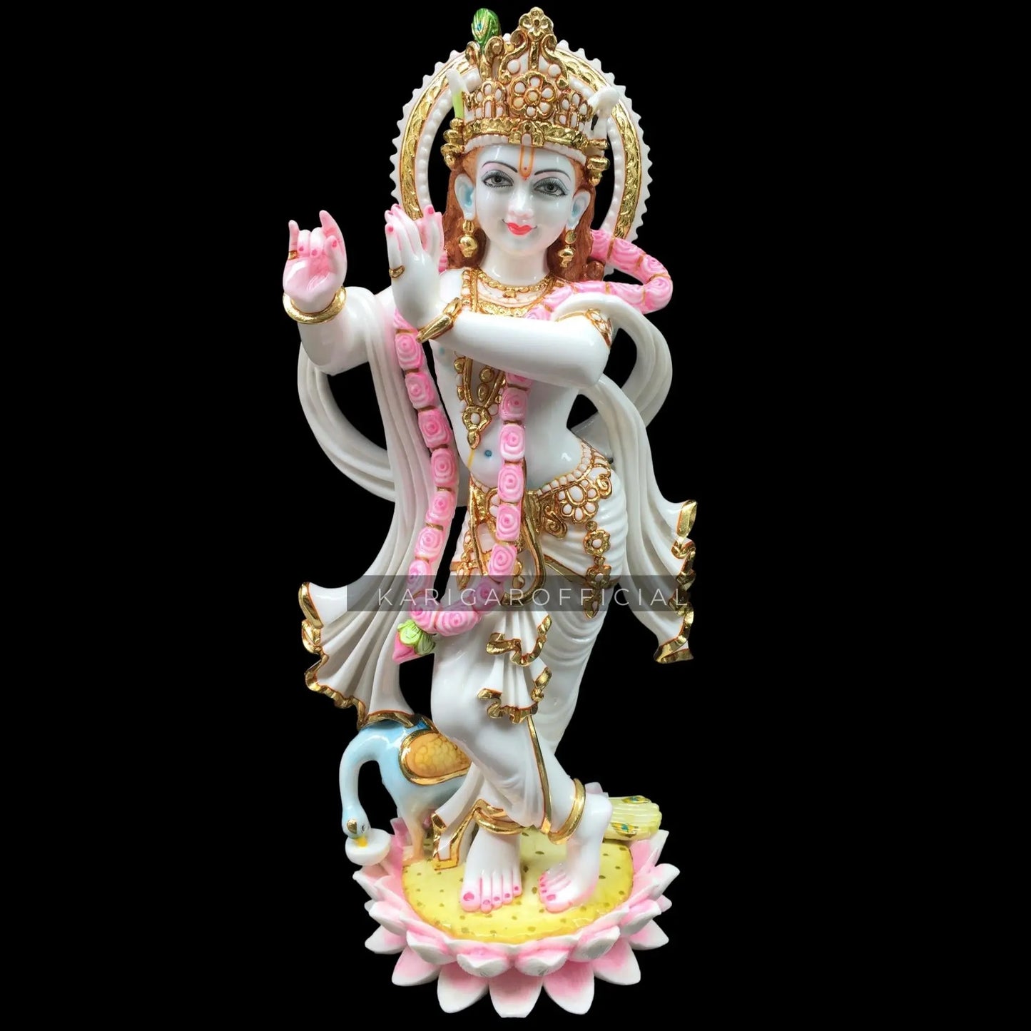 Krishna Statue Murti Large 24 inches Krishna Idol White Gold Pink Accent Krishna Figurine, Hindu God Handpainted Murlimanohar Murti Home Temple Pooja Sculpture Perfect Housewarming Anniversary Gifts KARIGAROFFICIAL