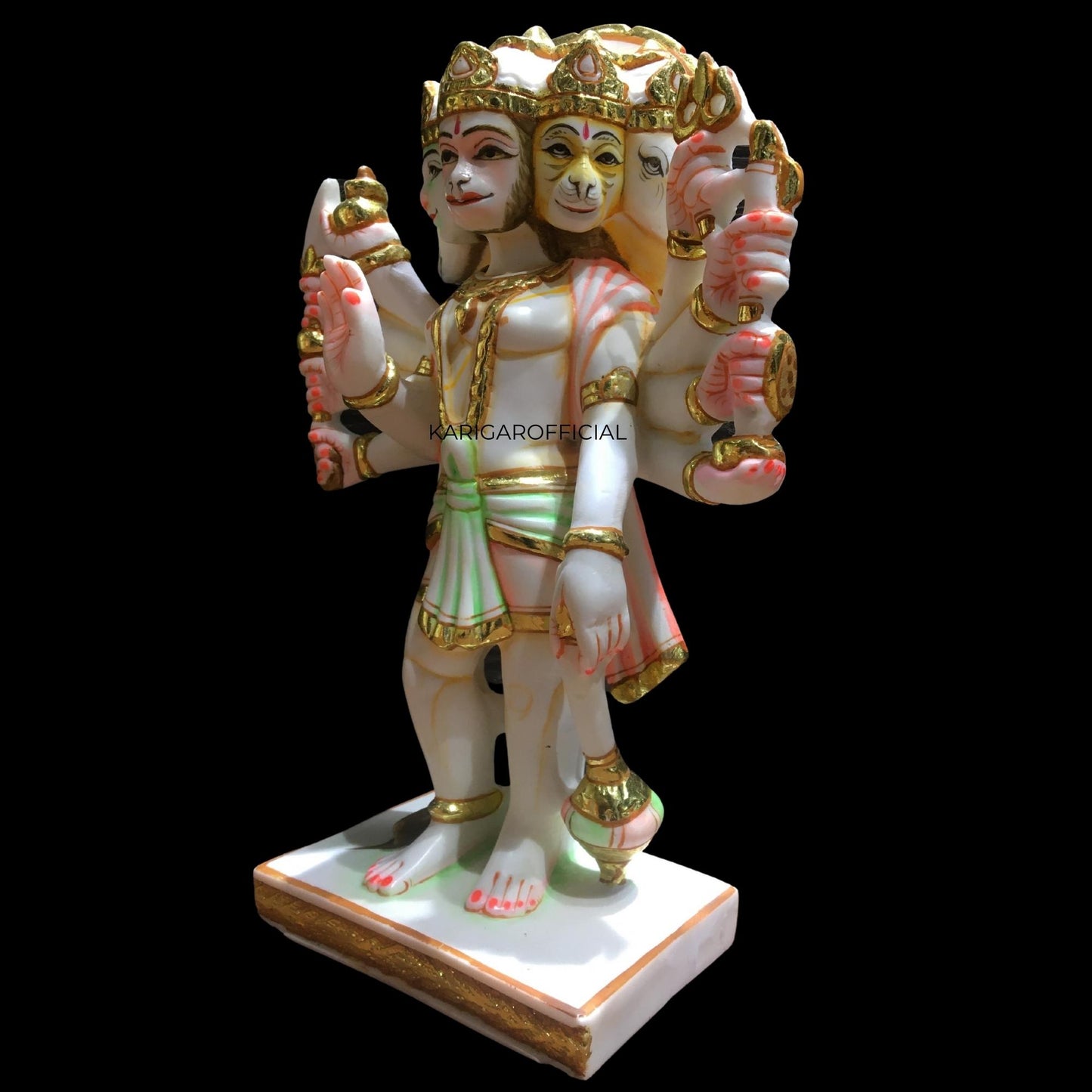 Panchmukhi Hanuman Statue, Multicolor 9 inches Hand Painted Marble Blessing 5 Faces Bajrang Bali Figurine, Powerlifter Hindu Monkey god of Devotion, Strength, Perfect for Small Home Temple Decoration