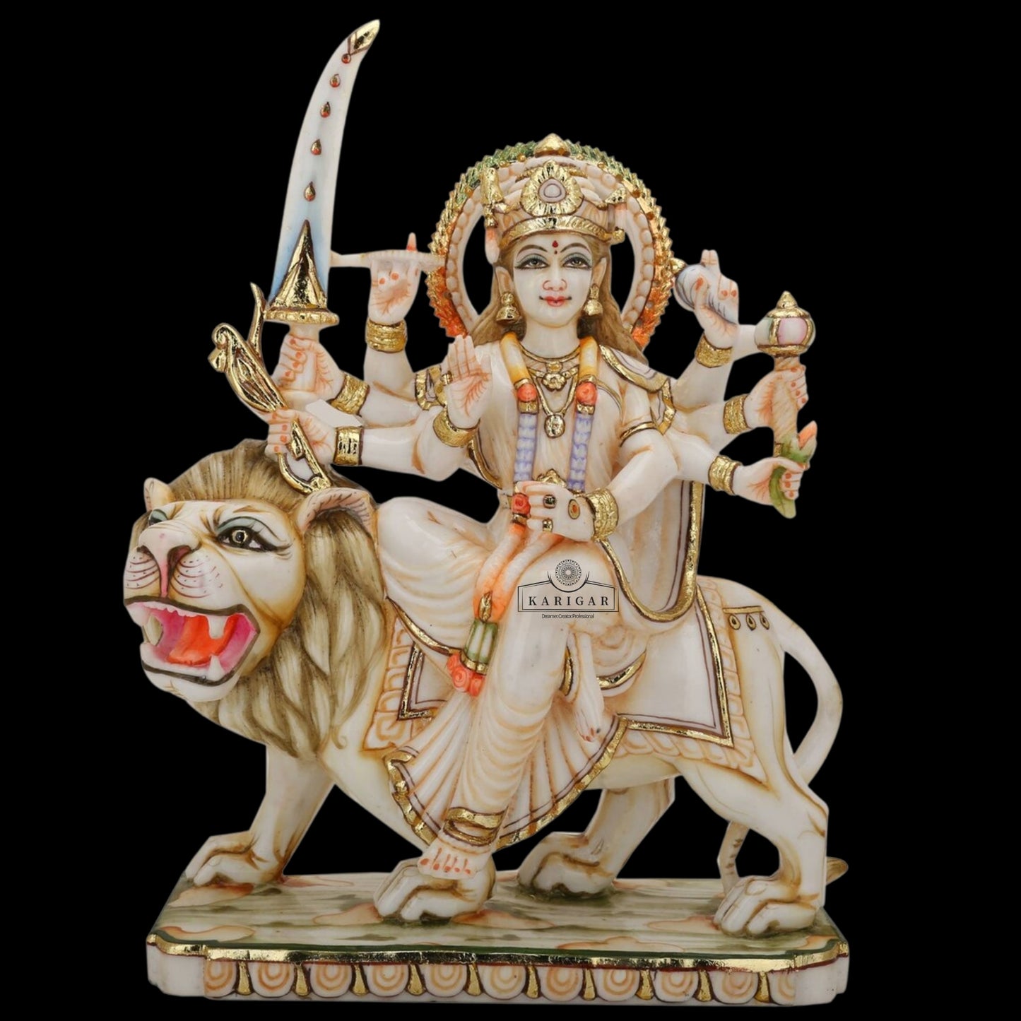 Estatua de Durga de 12.0 in de mármol grande Murti Shaila Putri Kali Escultura Durga con león diosa hindú de la fuerza Amba estatua para Navratri Puja Maa Sherawali Adi Shakti decoración del templo indio