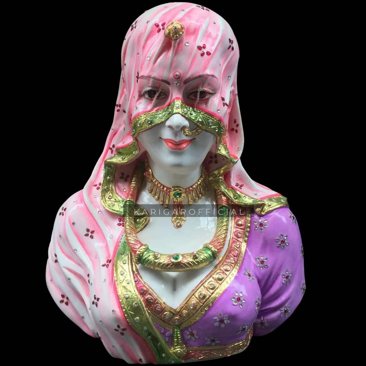 Bani Thani Bust Statue Large 15 inches Murti The Indian Mona Lisa Bust Marble Sculpture Traditional Indian Women Figurine Bust Multicolor Jewelry Clothes Figurine Perfect for Home Office Decor Gifts KARIGAROFFICIAL