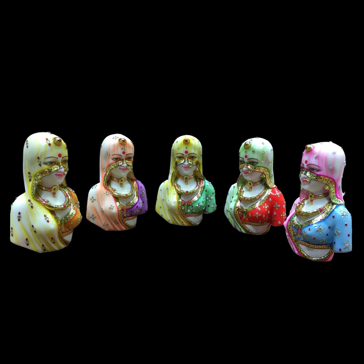 Estatua de busto de Bani Thani, Murti grande de 9.0 in, escultura de mármol del busto indio de Mona Lisa, busto tradicional de mujer india, figura de ropa de joyería multicolor, regalos para decoración del hogar y la oficina (naranja)