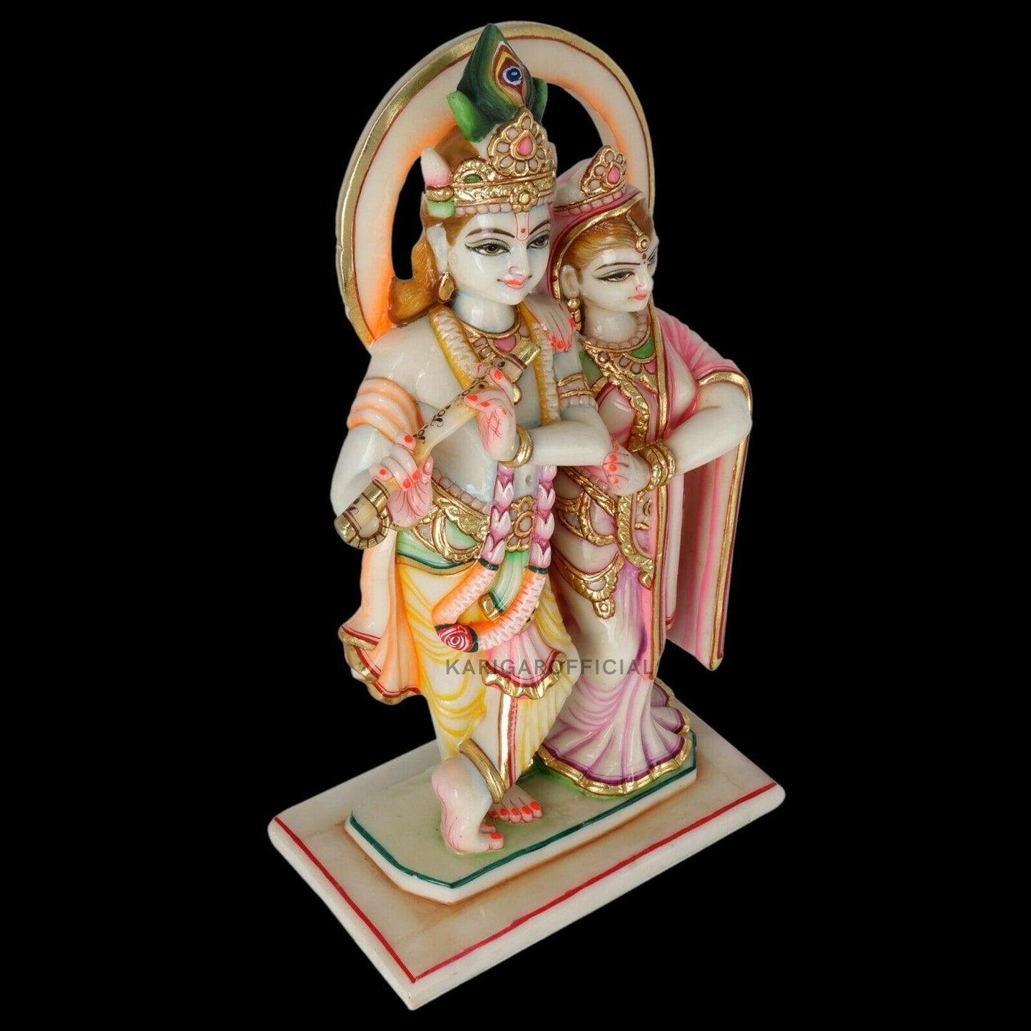 Radha Krishna Statue, Gold Leaf Work Figurine, Large 18 inches Marble Radha Krishna idol, Hindu Divine Couple Handpainted Murti, Home Temple Pooja Decoration, Wedding Housewarming Gifts Sculpture