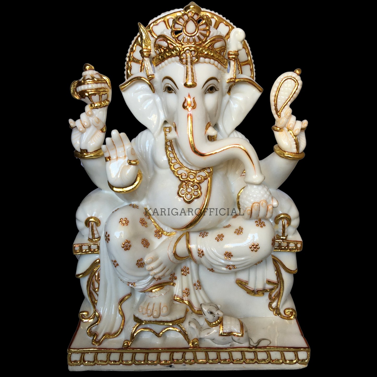 Golden Ganesha Statue Large 24 inches Marble Ganapati Idol For Home Temple Housewarming Gifts