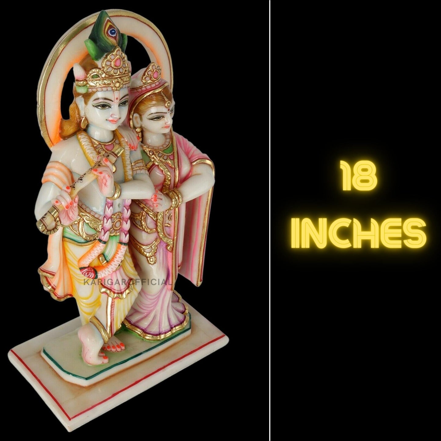 Radha Krishna Statue, Gold Leaf Work Figurine, Large 18 inches Marble Radha Krishna idol, Hindu Divine Couple Handpainted Murti, Home Temple Pooja Decoration, Wedding Housewarming Gifts Sculpture