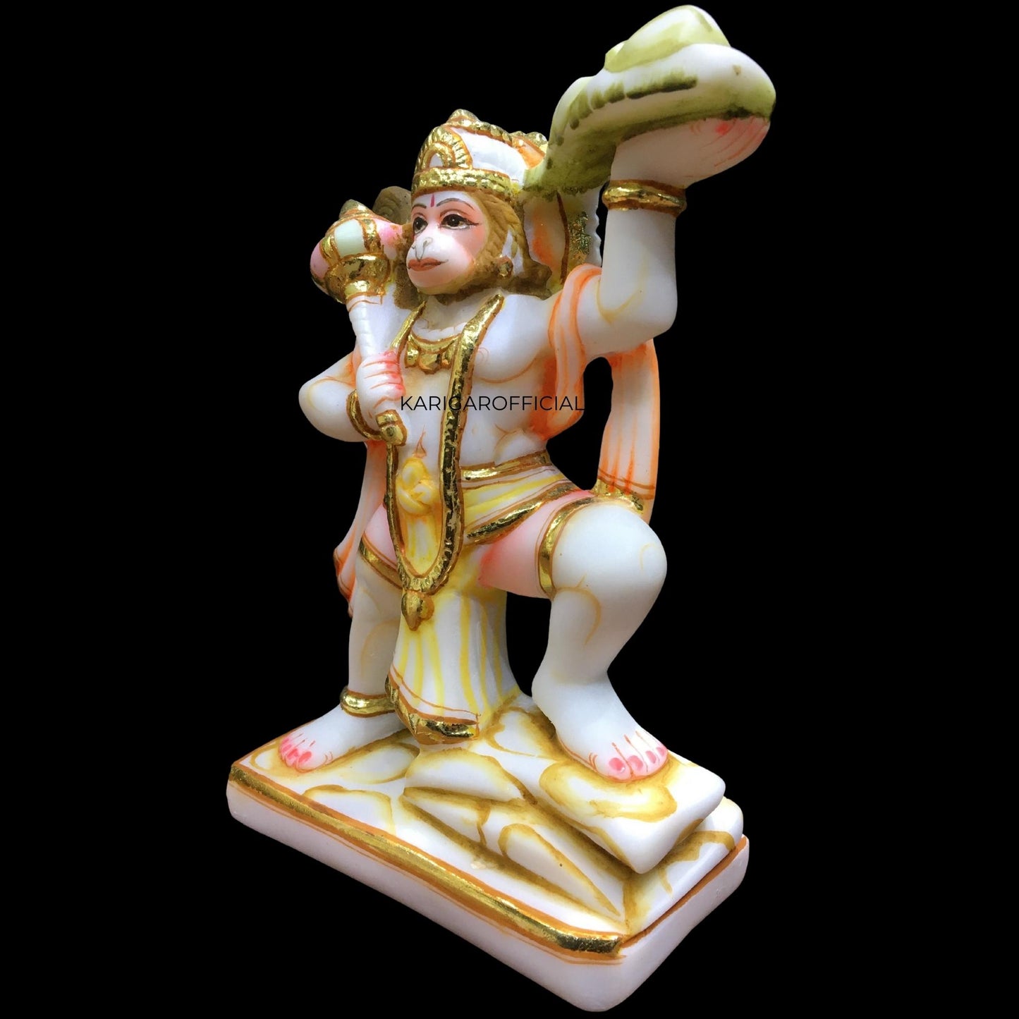 Estatua de Hanuman, multicolor de 6.0 in, pintada a mano, de mármol, bendición Bajrang Bali, figura de levantamiento de pesas natural, mono hindú, dios de la devoción, fuerza, Bhakti, perfecto para decoración de templos pequeños