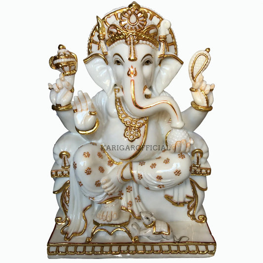 Golden Ganesha Statue Large 24 inches Marble Ganapati Idol For Home Temple Housewarming Gifts