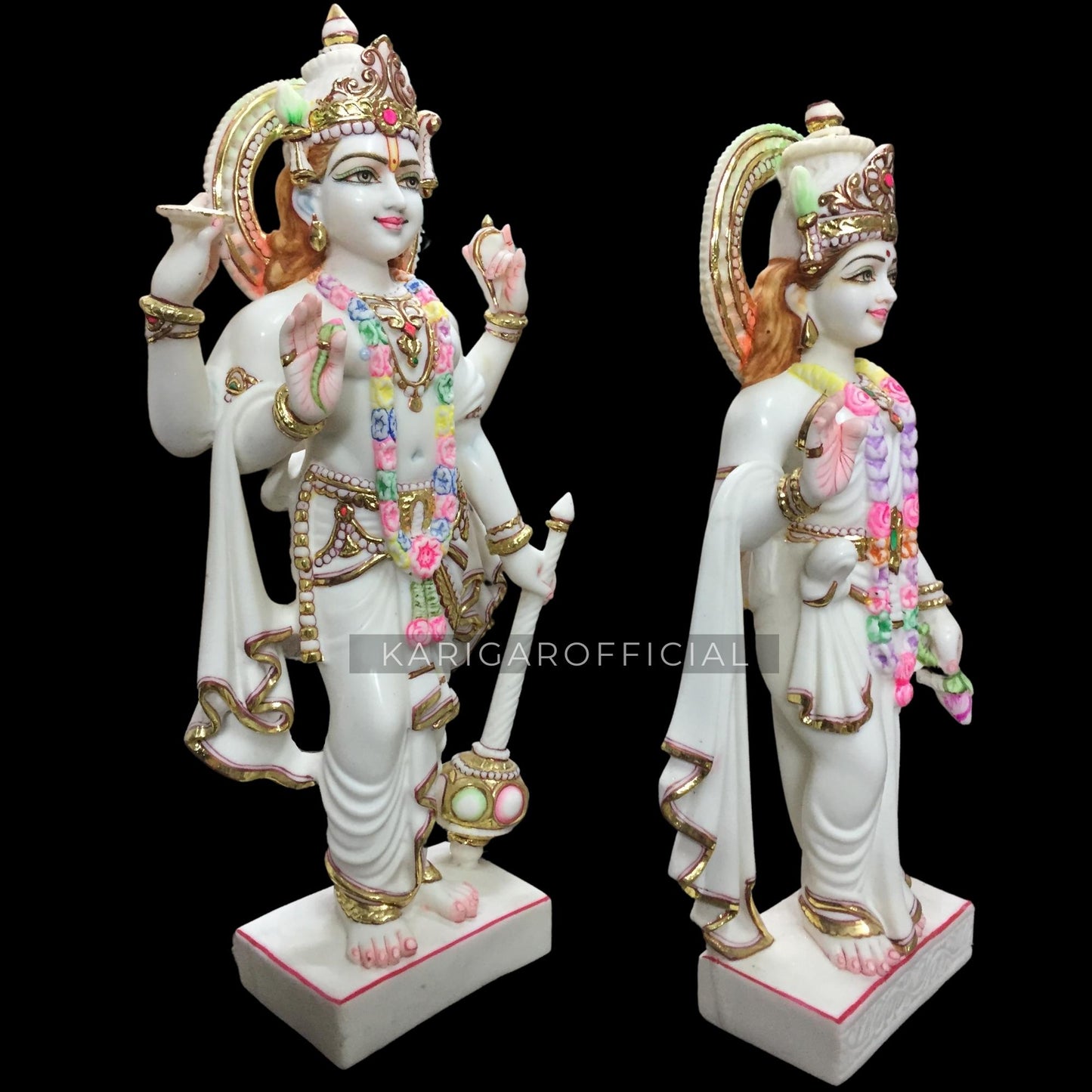 KARIGAROFFICIAL Vishnu Laxmi Estatua Mármol Murti Hoja de Oro Blanco Vishnu Deidad Figura Grande 24 pulgadas Vishnu Laksmi Ídolo de Mármol, Pareja Divina Hindú Hogar Templo Boda Aniversario Regalos de Inauguración de la Casa