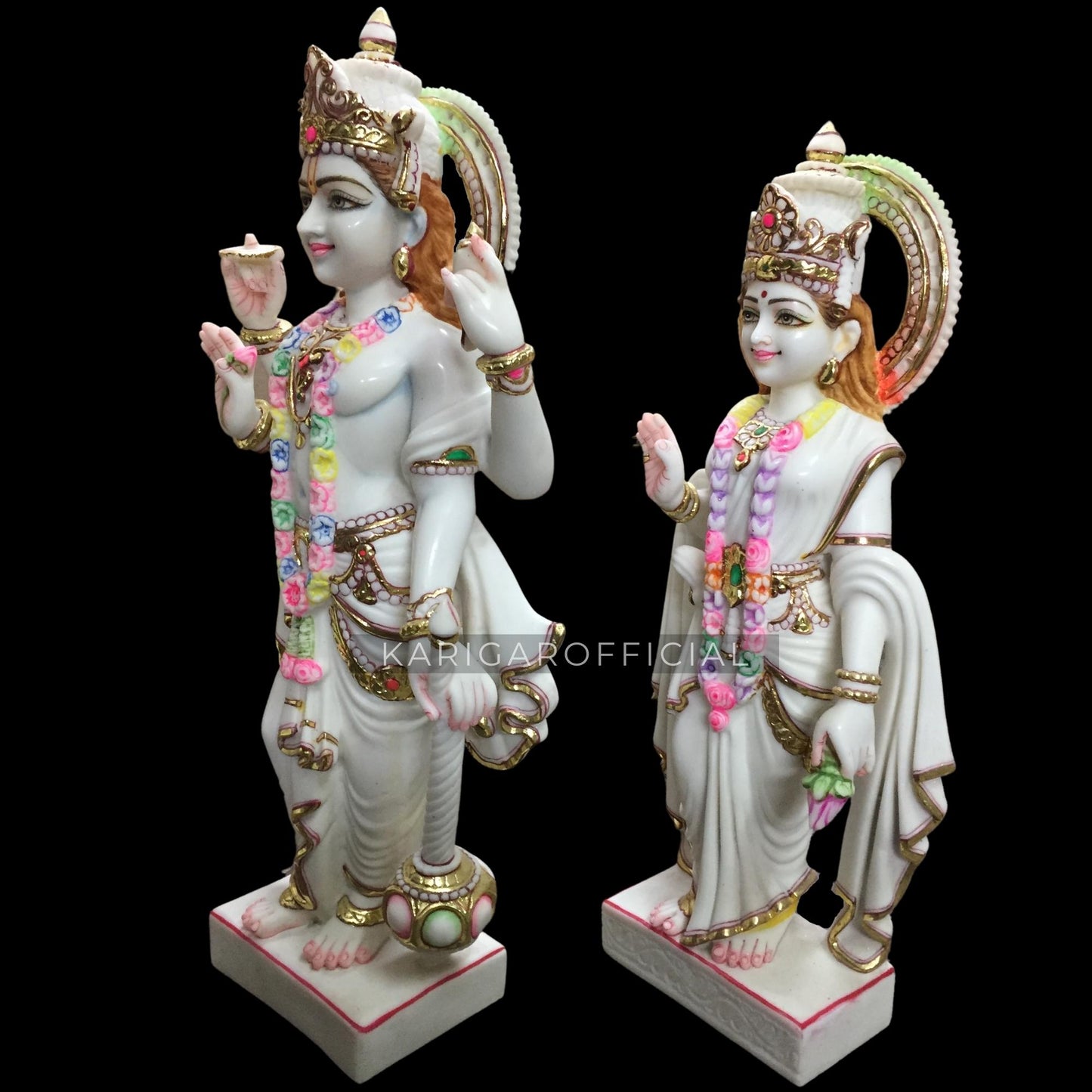 KARIGAROFFICIAL Vishnu Laxmi Estatua Mármol Murti Hoja de Oro Blanco Vishnu Deidad Figura Grande 24 pulgadas Vishnu Laksmi Ídolo de Mármol, Pareja Divina Hindú Hogar Templo Boda Aniversario Regalos de Inauguración de la Casa