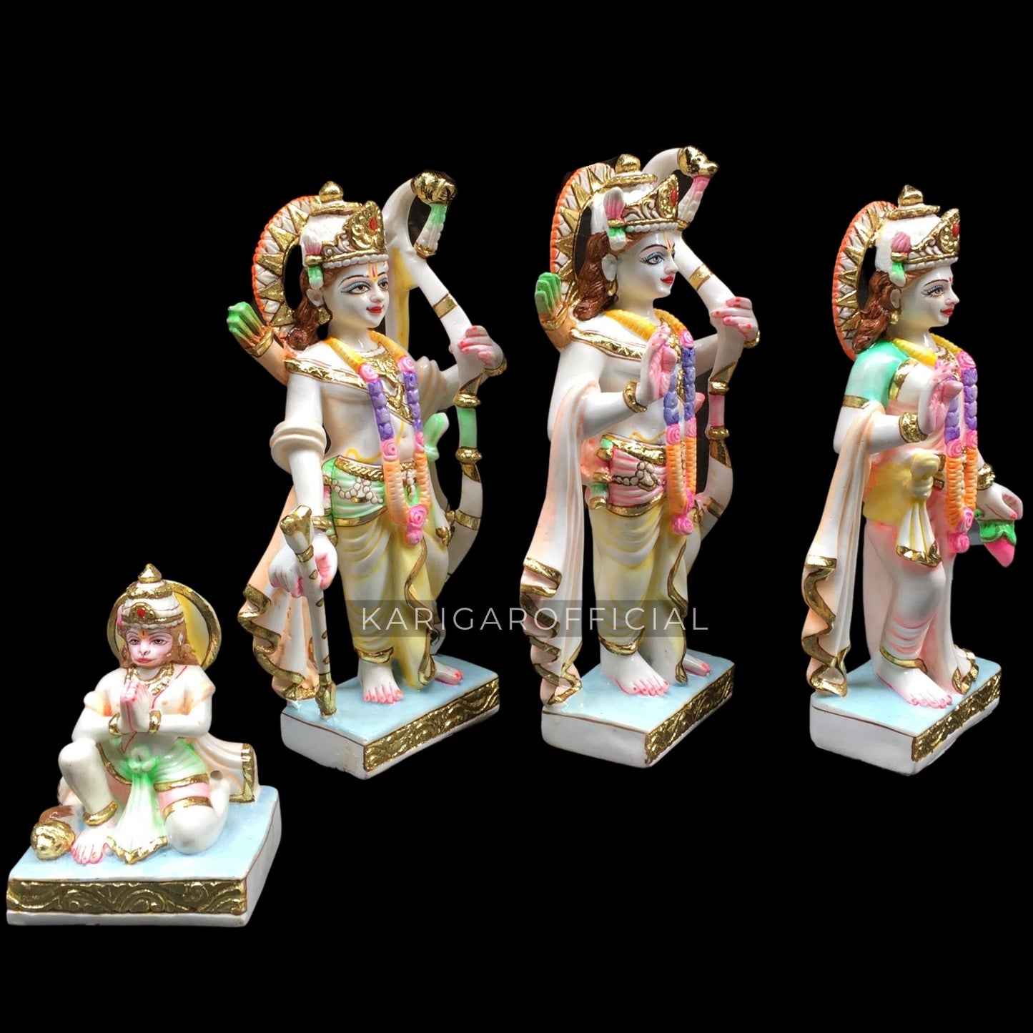KARIGAROFFICIAL Estatua de Ram Darbar Murti de mármol grande 12 pulgadas Ram de mármol Sita Laxman Hanuman Idol Hindu Religous Ram Darbar Multicolor pintado a mano Hermosa escultura del templo del hogar Regalos de inauguración