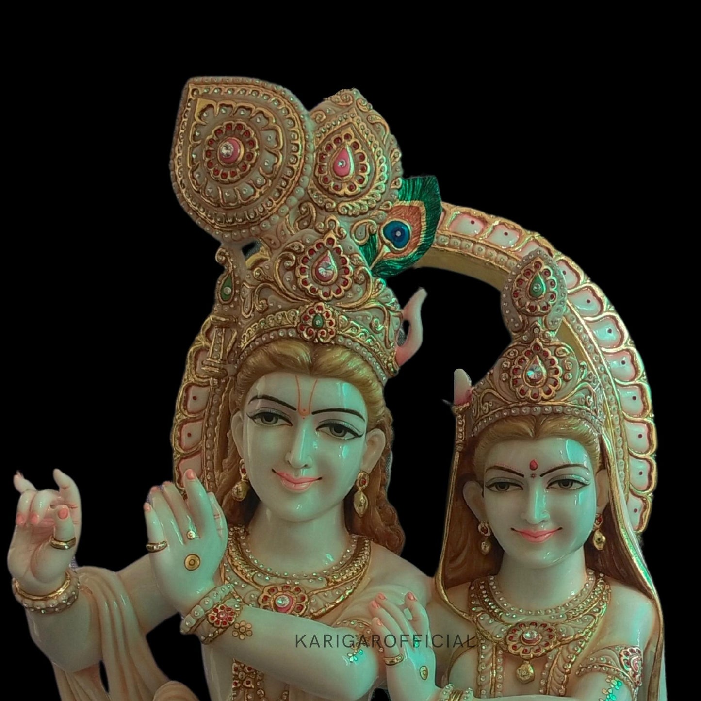 Estatua de Radha Krishna, grande 60 pulgadas especial hoja de oro trabajo Radha Krishna mármol Murti, divina pareja hindú pintada a mano Radha Krishna Idol, hogar templo Pooja inauguración de la casa regalos de aniversario escultura