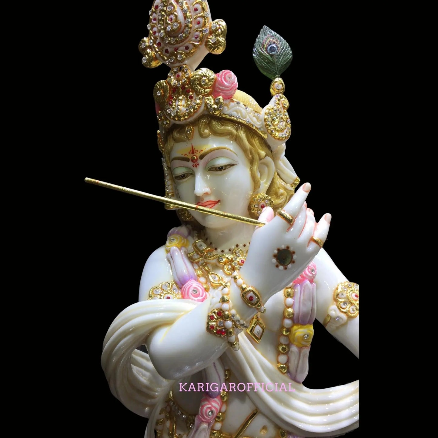 Krishna Statue 39 inches Large Krishna Idol Big Divine Krishna Statue Marble Krishna Murti Figurine Handpainted Krishna Murti Special Large Housewarming Wedding Anniversary Gifts Home Decor Sculpture KARIGAROFFICIAL