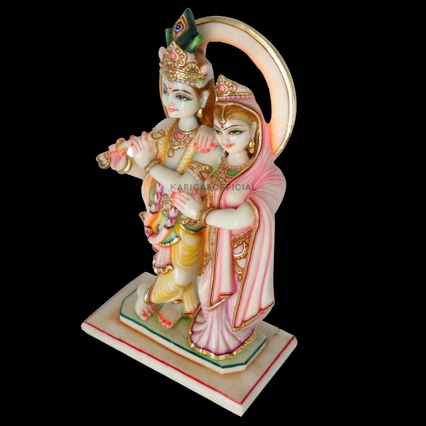 Radha Krishna Statue, Gold Leaf Work Figurine, Large 18 inches Marble Radha Krishna idol, Hindu Divine Couple Handpainted Murti, Home Temple Pooja Decoration, Wedding Housewarming Gifts Sculpture
