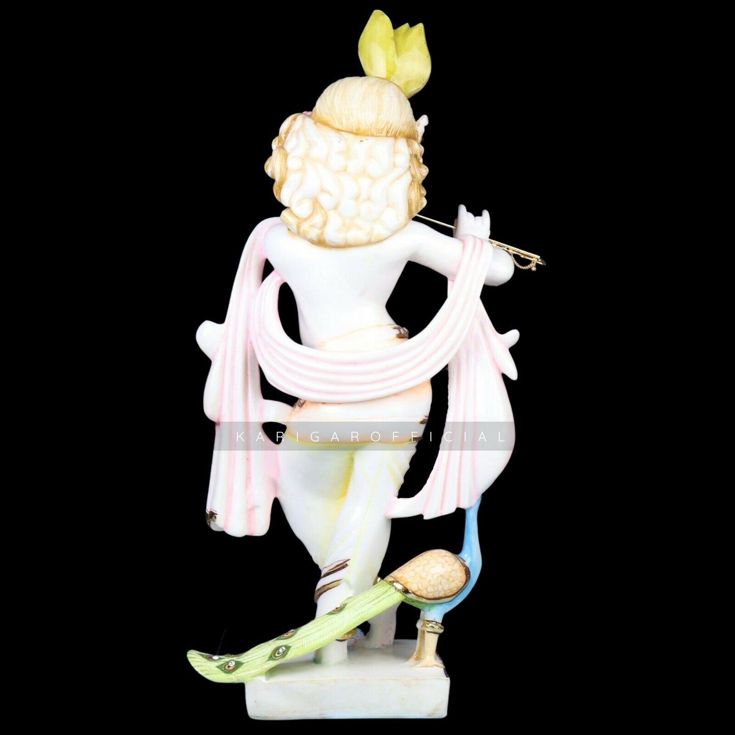 Krishna Statue, Large 24 inches Pink Krishna Idol, Multicolor Marble Krishna Figurine, Hindu God Handpainted Murlimanohar Murti, Home Temple Pooja Sculpture Housewarming Anniversary Gifts