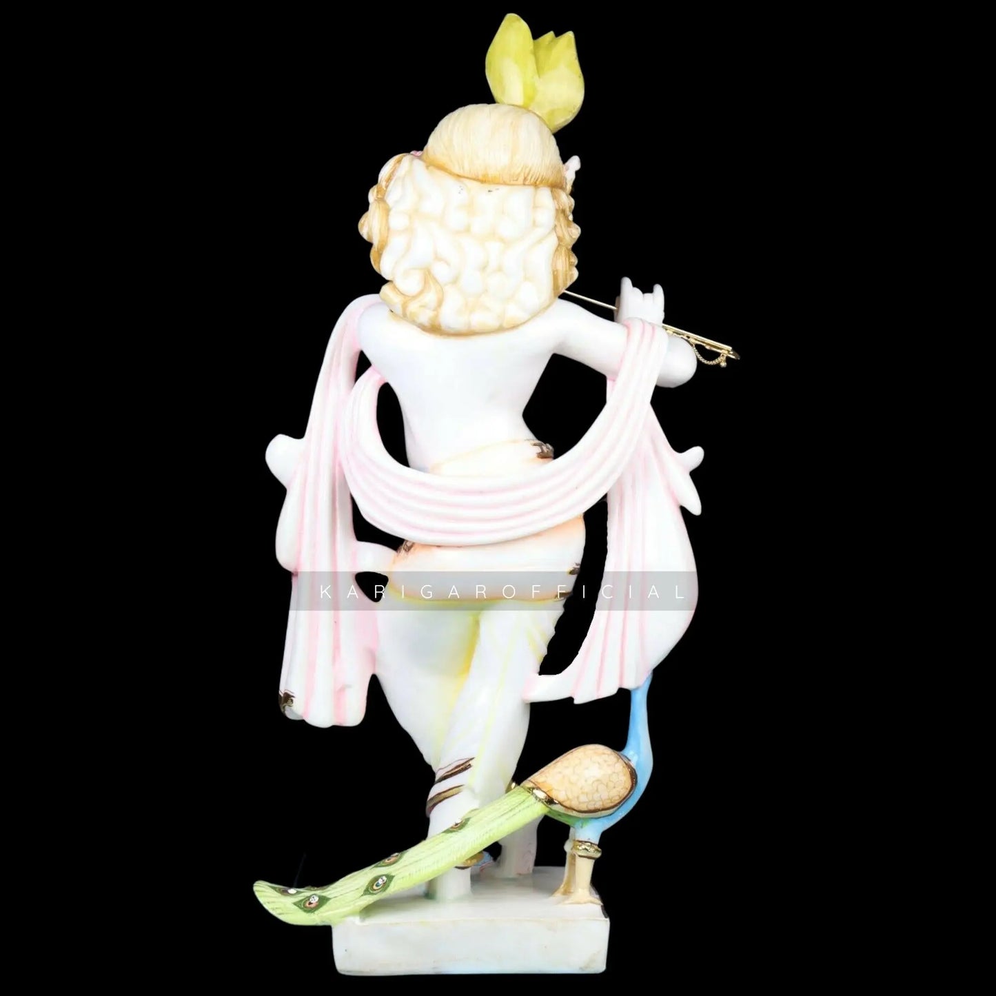 Krishna Statue, Large 24 inches Pink Krishna Idol, Multicolor Marble Krishna Figurine, Hindu God Handpainted Murlimanohar Murti, Home Temple Pooja Sculpture Housewarming Anniversary Gifts KARIGAROFFICIAL