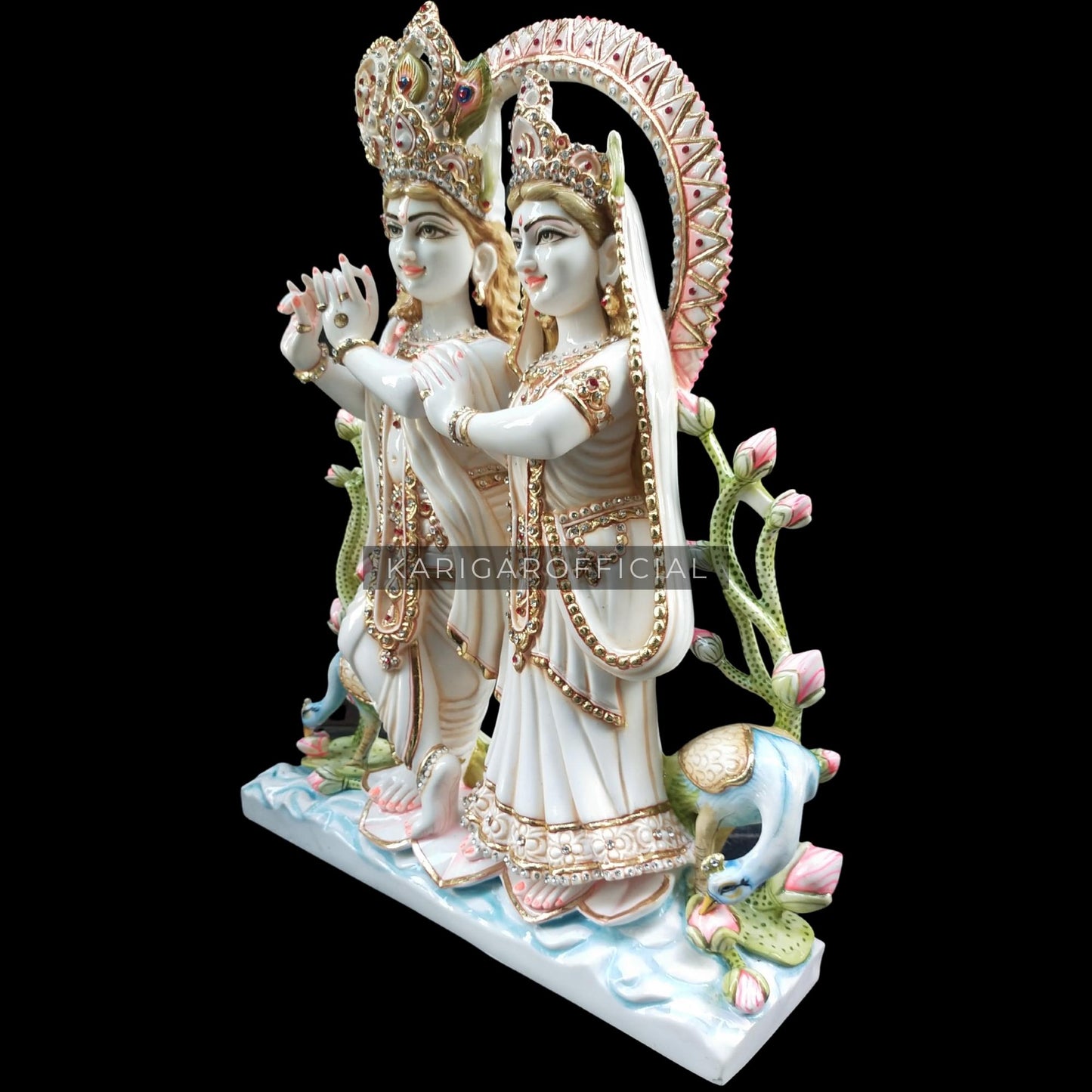 Estatua de Radha Krishna Jugal Jodi Murti grande 30 pulgadas mármol Radha Krishna estatuilla joyería tachonada colorida divina pareja ídolo pintado a mano especial boda inauguración aniversario regalos escultura
