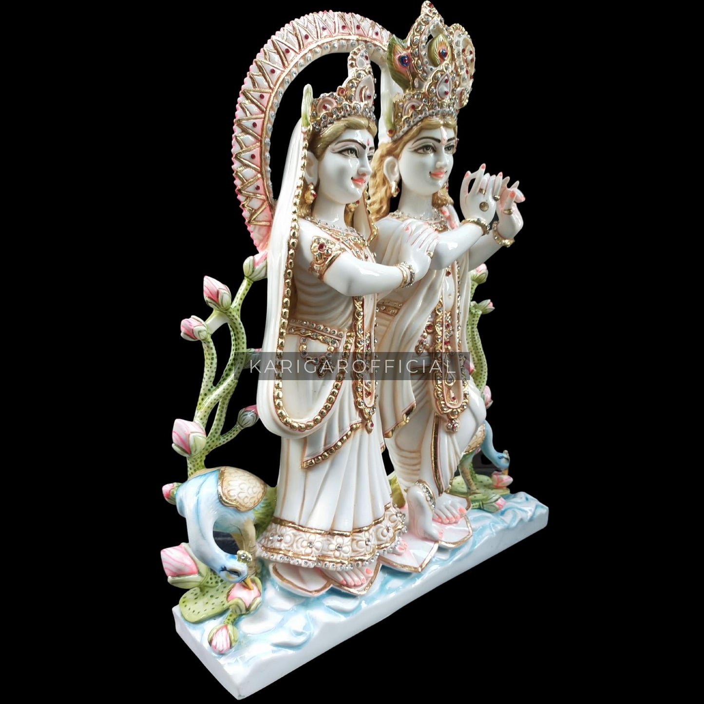 Estatua de Radha Krishna Jugal Jodi Murti grande 30 pulgadas mármol Radha Krishna estatuilla joyería tachonada colorida divina pareja ídolo pintado a mano especial boda inauguración aniversario regalos escultura