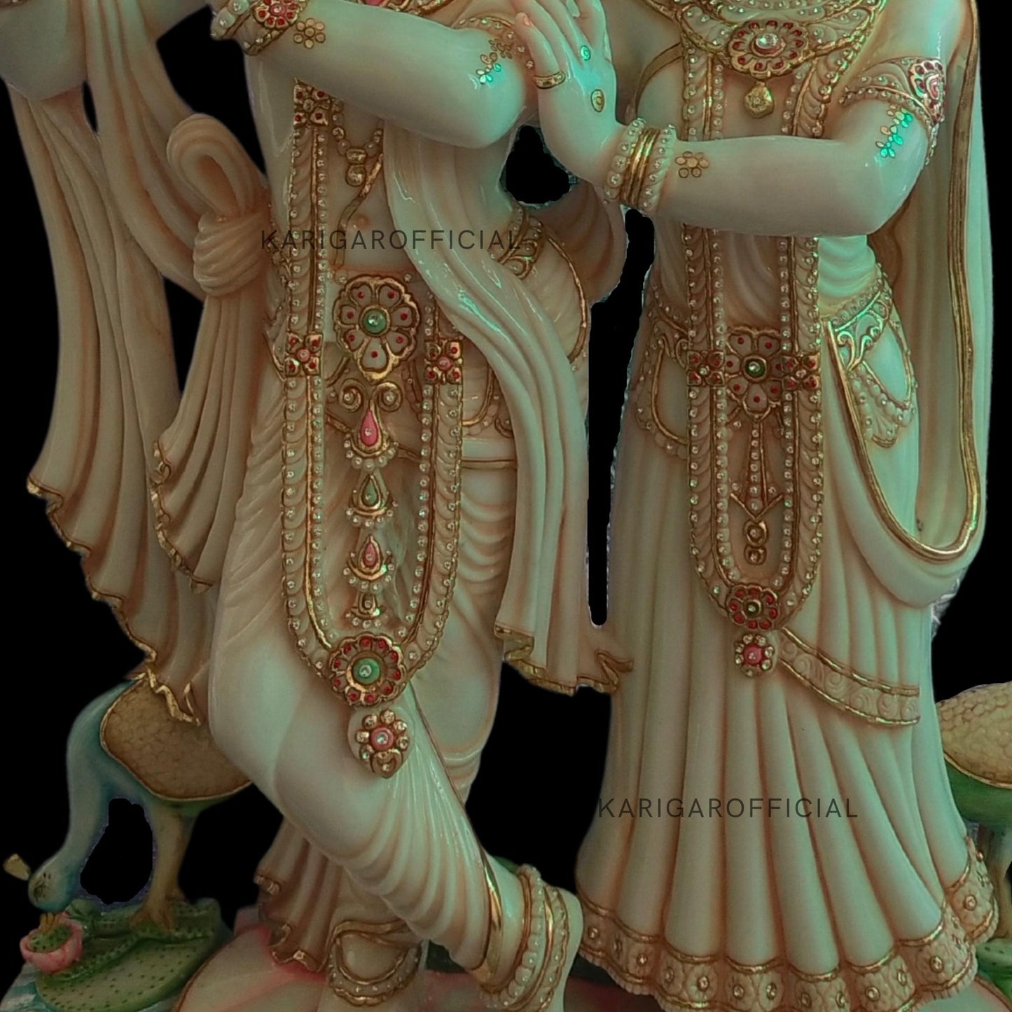 Estatua de Radha Krishna, grande 60 pulgadas especial hoja de oro trabajo Radha Krishna mármol Murti, divina pareja hindú pintada a mano Radha Krishna Idol, hogar templo Pooja inauguración de la casa regalos de aniversario escultura