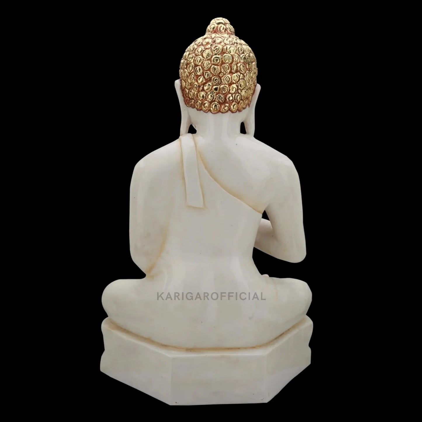 White Gold Buddha Marble Statue Teaching Meditating on Lotus Base 18'' KARIGAROFFICIAL