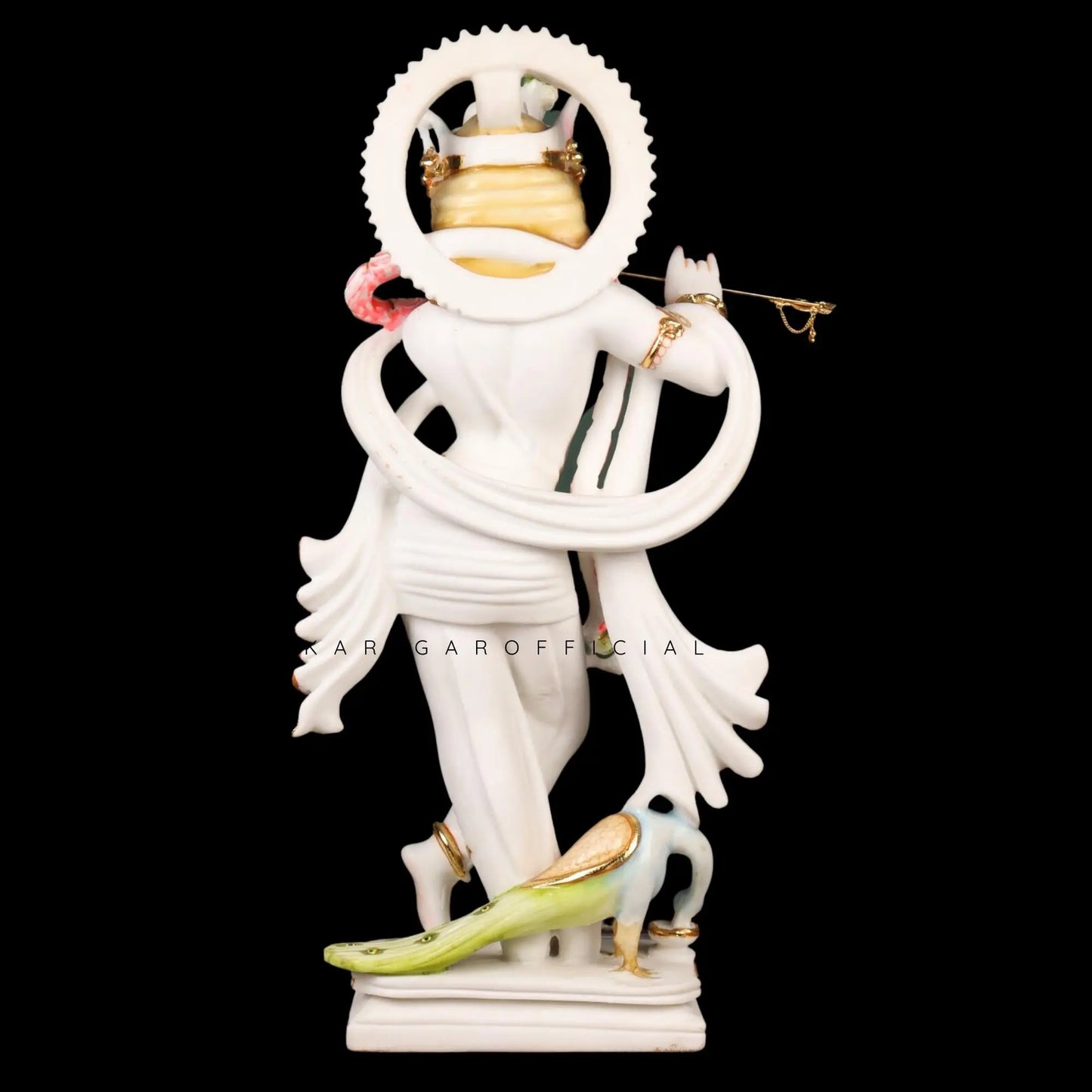 Krishna Statue, Large 24 inches Krishna Idol, White Gold Pink Accent Krishna Figurine, Hindu God Handpainted Murlimanohar Murti, Home Temple Pooja Sculpture, Perfect Housewarming Anniversary Gifts KARIGAROFFICIAL