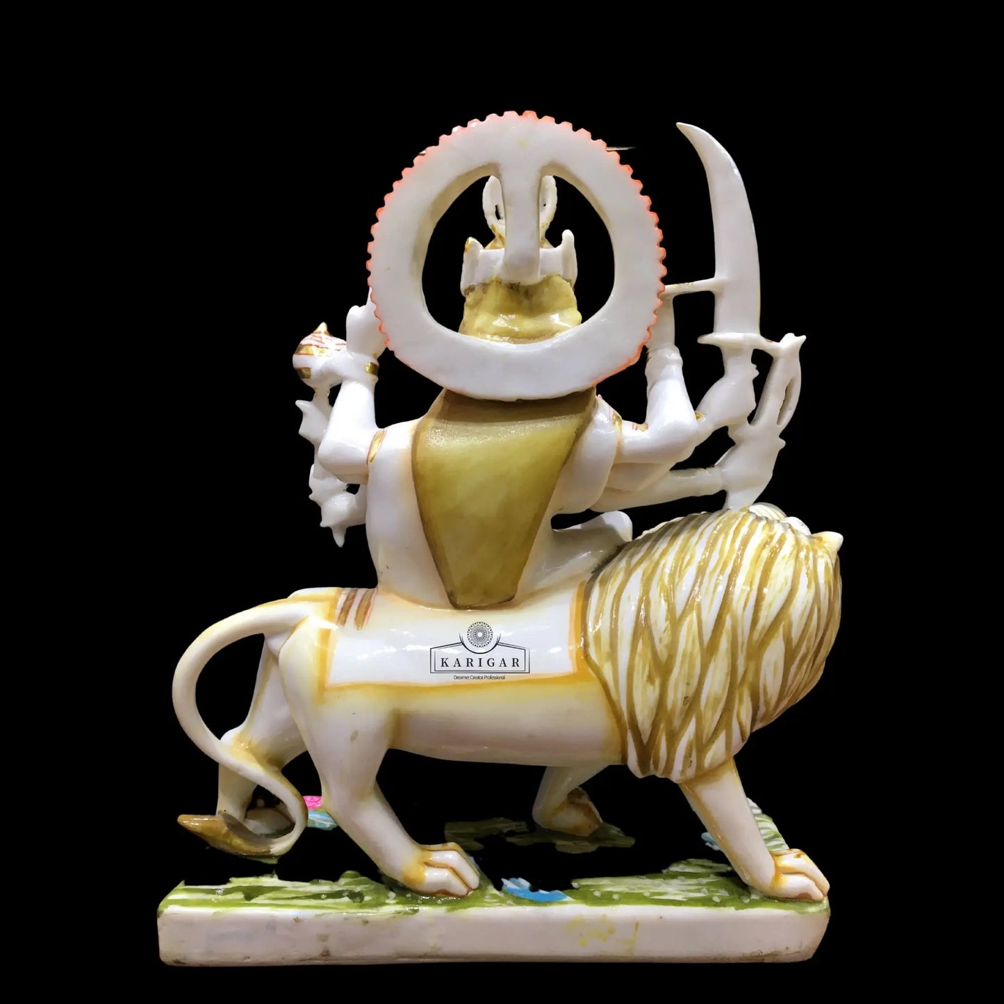 Durga Statue 18 inches Large Marble Murti Shaila Putri Kali Sculpture Durga with Lion Figurines Hindu Goddess of Strength Amba Statue for Navratri Puja Maa Sherawali Adi Shakti Indian Temple Decor KARIGAROFFICIAL