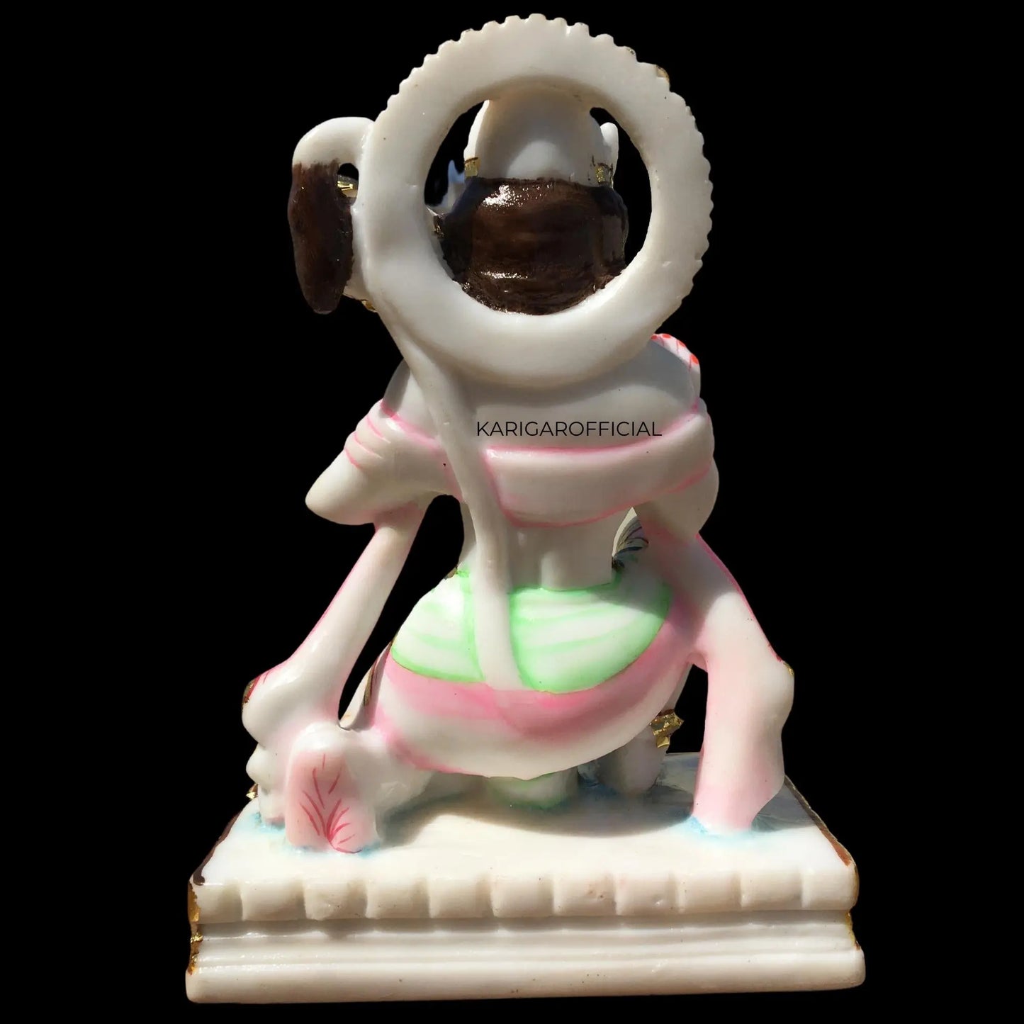 Hanuman Statue, Multicolor 8 inches Hand Painted Marble Blessing Bajrang Bali Figurine, Natural Powerlifter Hindu Monkey god of Devotion, Strength, Bhakti, Perfect for Small Home Temple Decoration KARIGAROFFICIAL