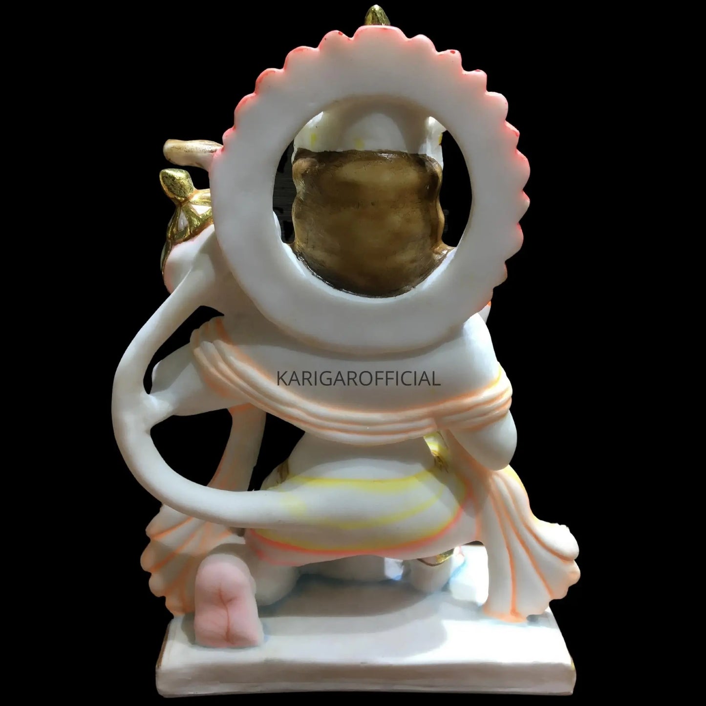 Hanuman Statue, Gold leaf work Large 12 inches Marble Bajrang Bali Murti, Hindu Monkey god Handpainted Multicolor Figurine, Perfect for Small Home Temple Decoration, Housewarming Gifts Sculpture KARIGAROFFICIAL