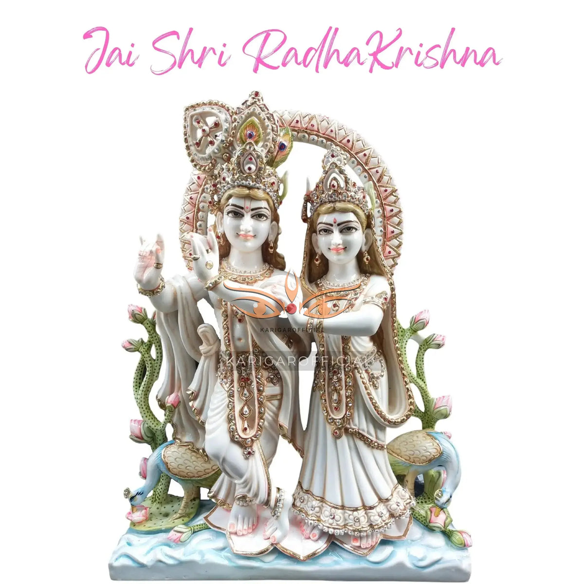 Collection of Radha Krishna marble statues, divine couple murtis