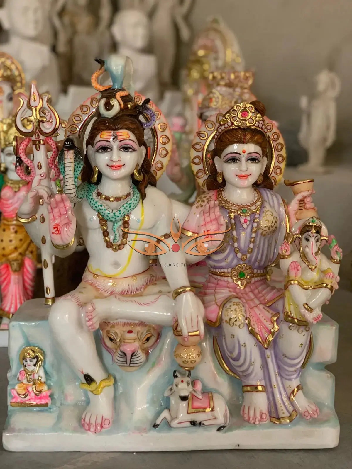 Collection of Shiv Parivar marble statues, the divine family