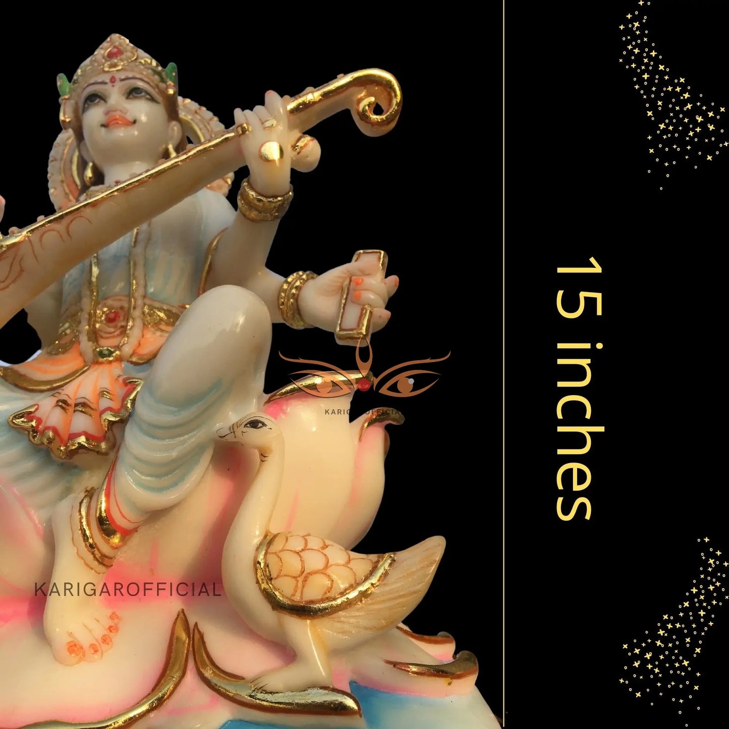 Saraswati Marble Statue 15 Inch – Large Veena Murti