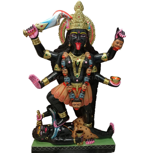 Hindu Goddess Kali Murti in Marble Standing on Corpse of Shiva 39"