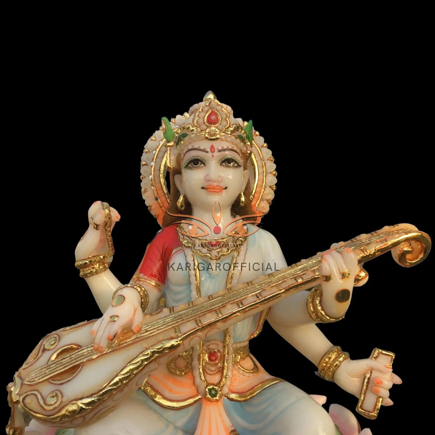 Saraswati Marble Statue 15 Inch – Large Veena Murti