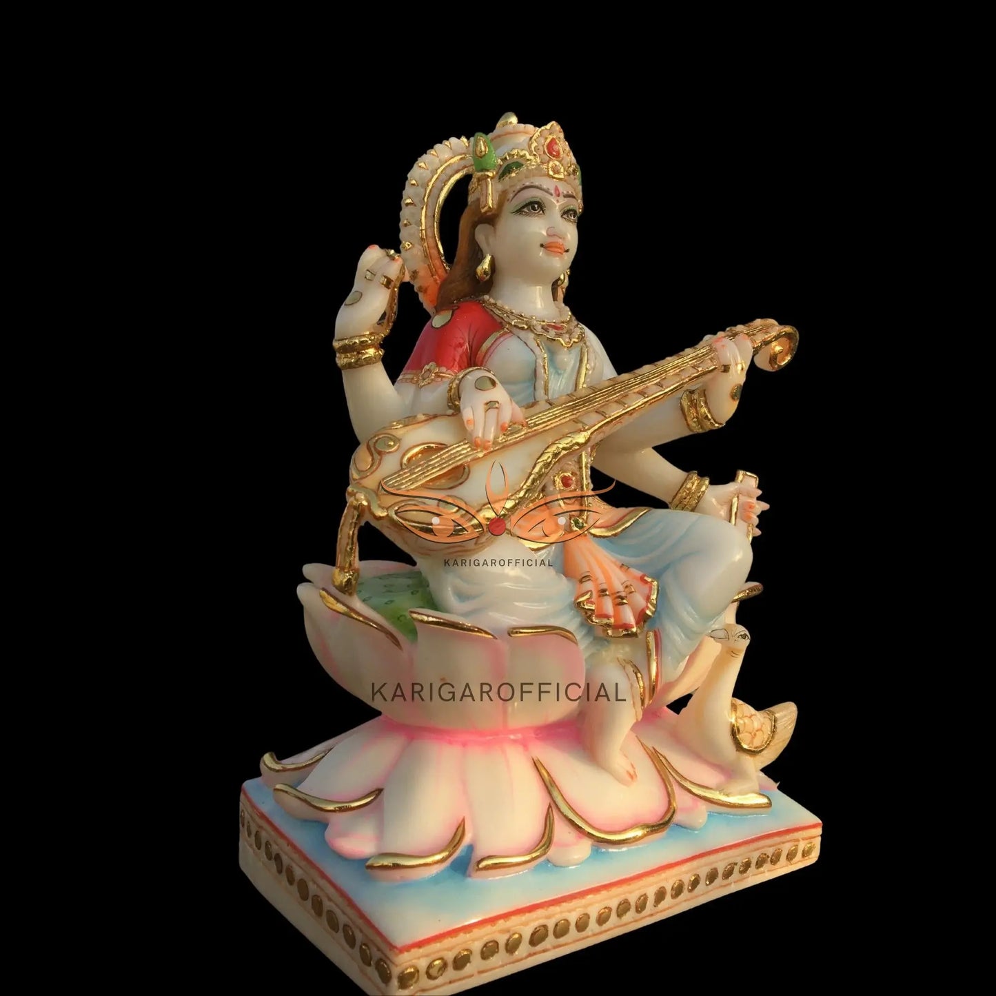 Saraswati Marble Statue 15 Inch – Large Veena Murti
