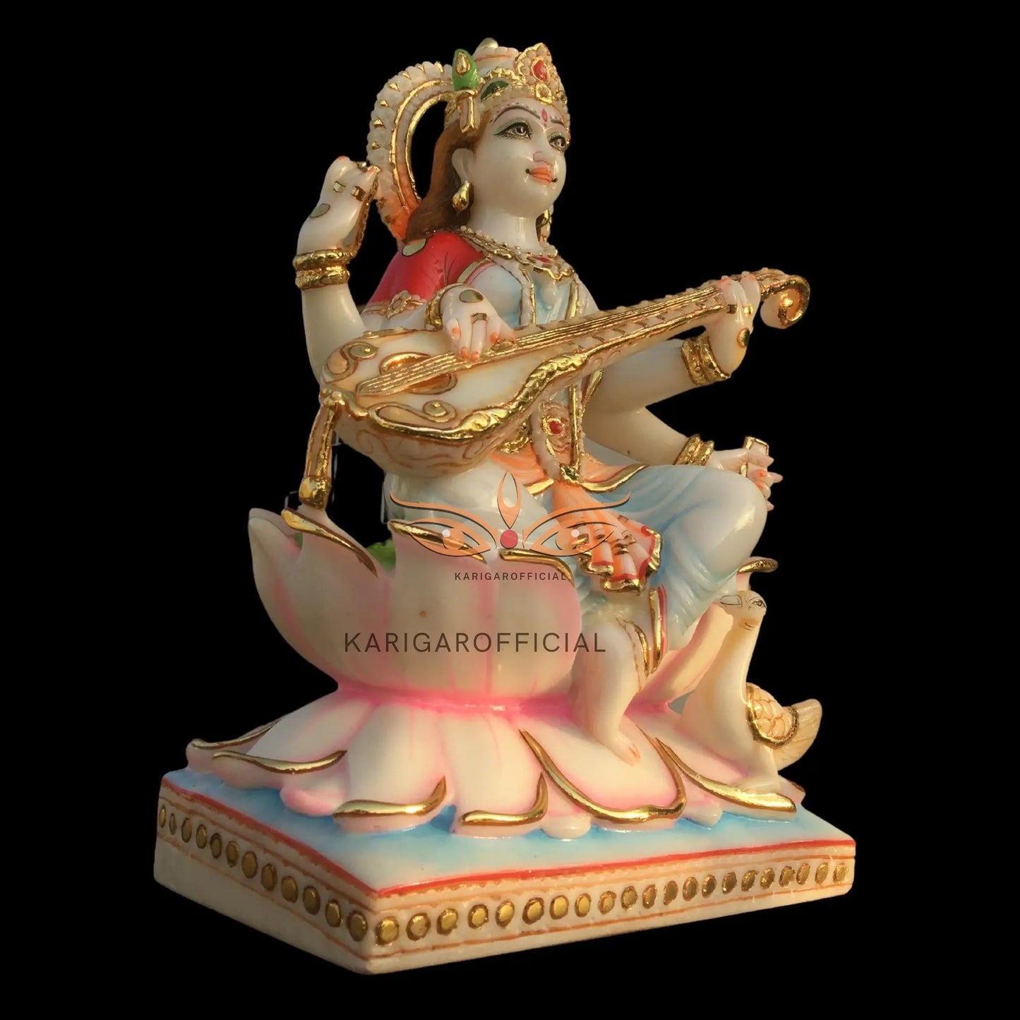 Saraswati Marble Statue 15 Inch – Large Veena Murti