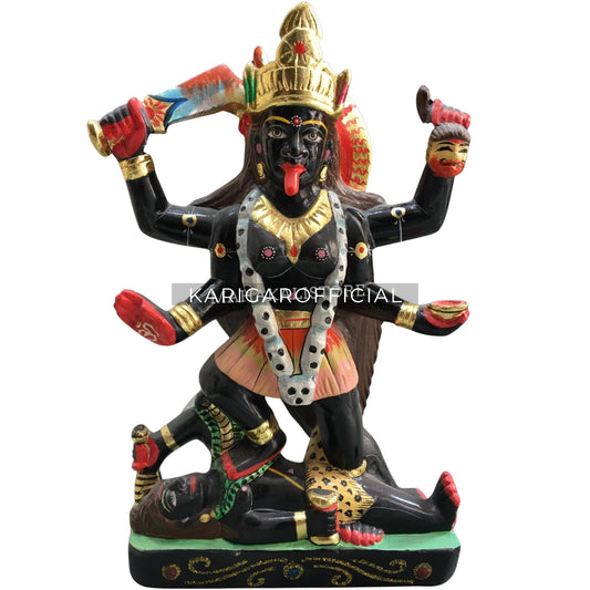 Mata Kali Statue in Black Marble Standing on Corpse of Lord Shiva 12"