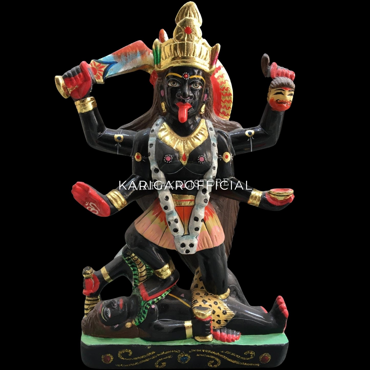 Mata Kali Statue in Black Marble Standing on Corpse of Lord Shiva 12"