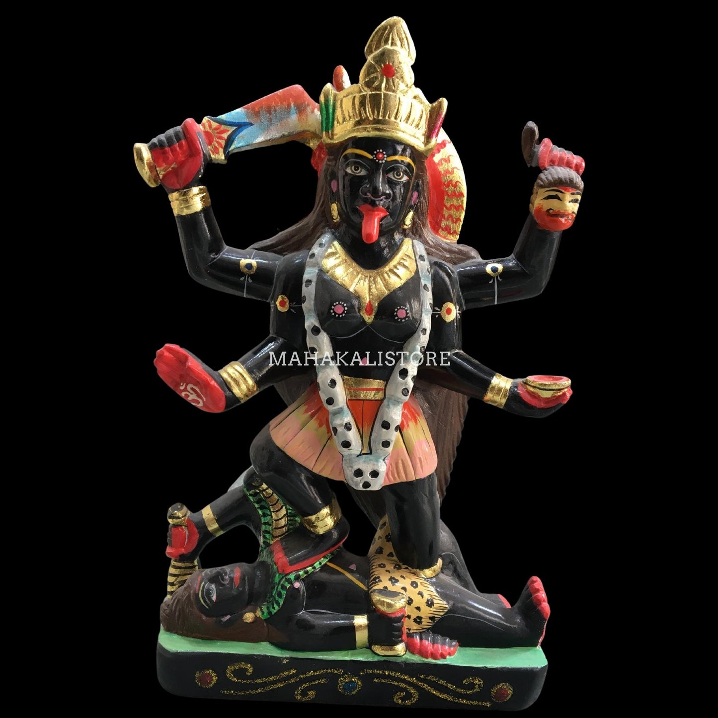 Mata Kali Statue in Black Marble Standing on Corpse of Lord Shiva 12"